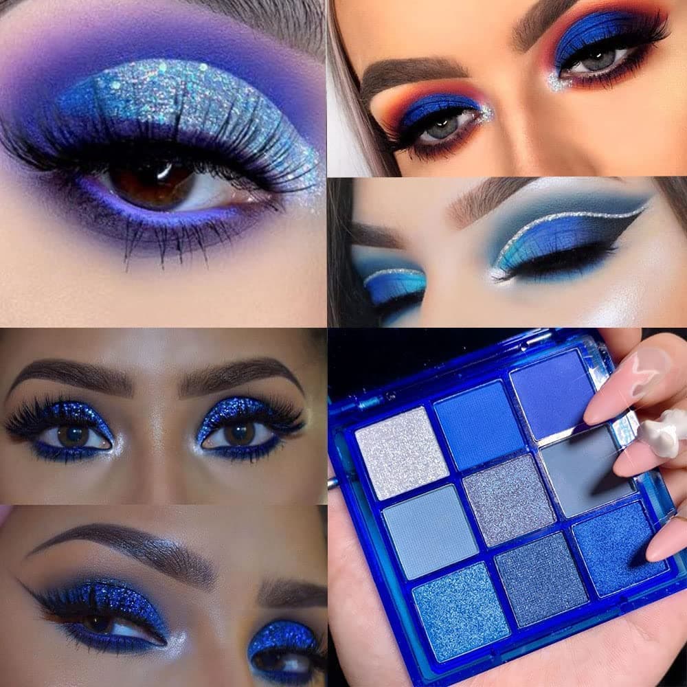 AMY'S DIARY Blue Eyeshadow Palette Eye shadow Makeup,Navy Blue Eyeshadow Shiny Sparkle Shimmer Glitter Eyeshadow Waterproof Pallete,royal blue Glitter Blue Eye Make Up