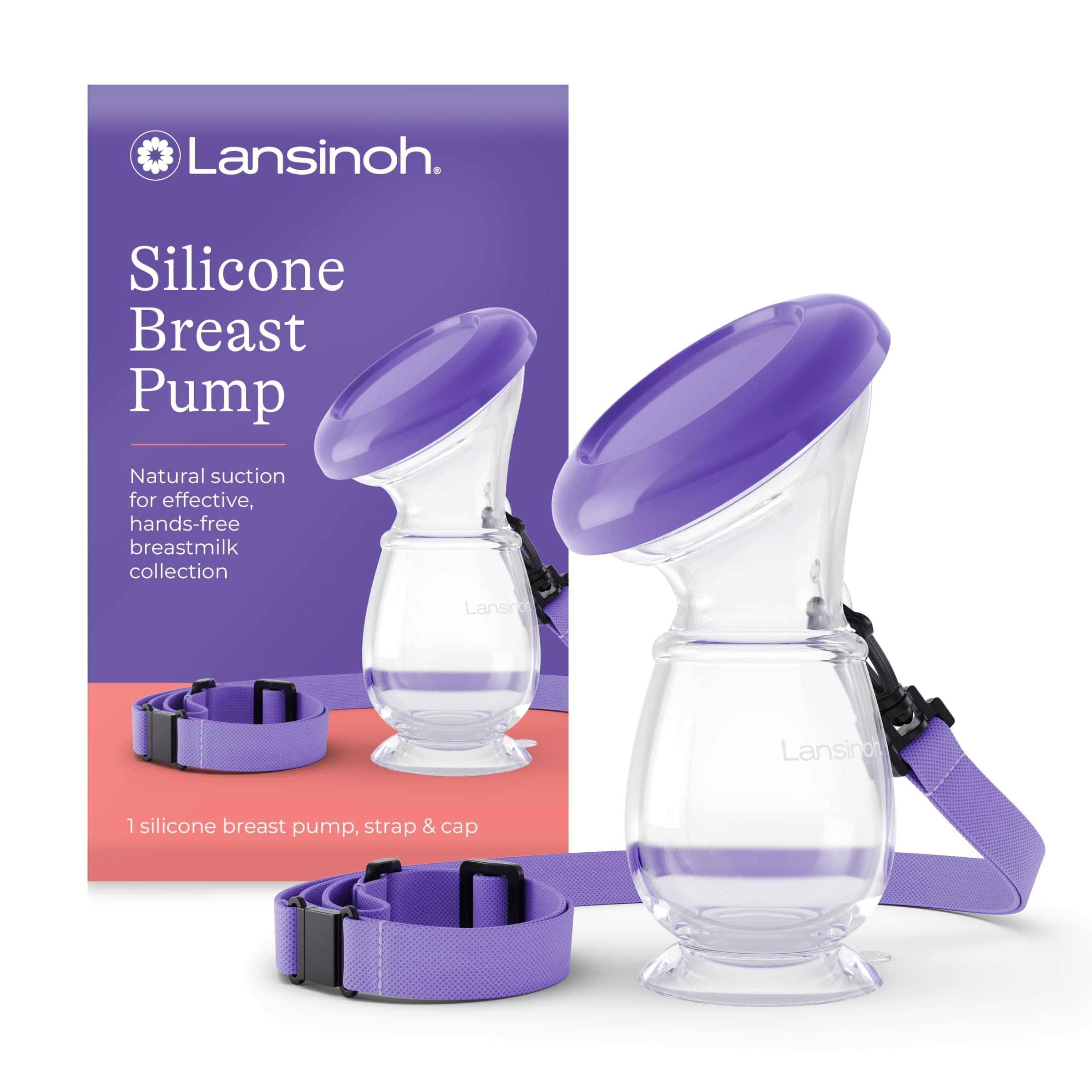 Silicone Manual Breast Pump Collector for Breastmilk with lid and Neck Strap, Breastfeeding Essential for First Week After Birth, Collect breastmilk Through Natural Hands-Free Suction