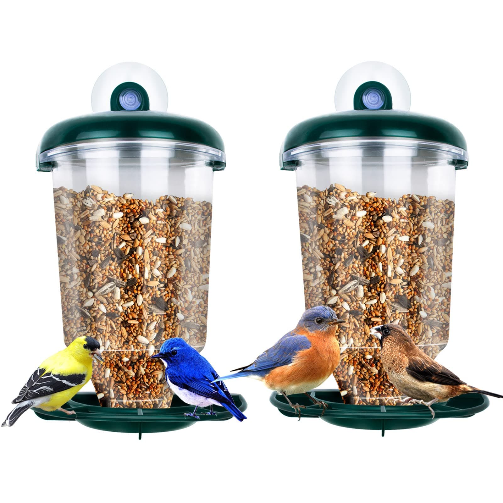 Window Bird Feeder 2 Pack, Bird House for Outside, Window Bird Feeder with Strong Suction Cups and Removable Seed Box. Outdoors Birdfeeder for Wild Birds, Cardinal, Bluebird
