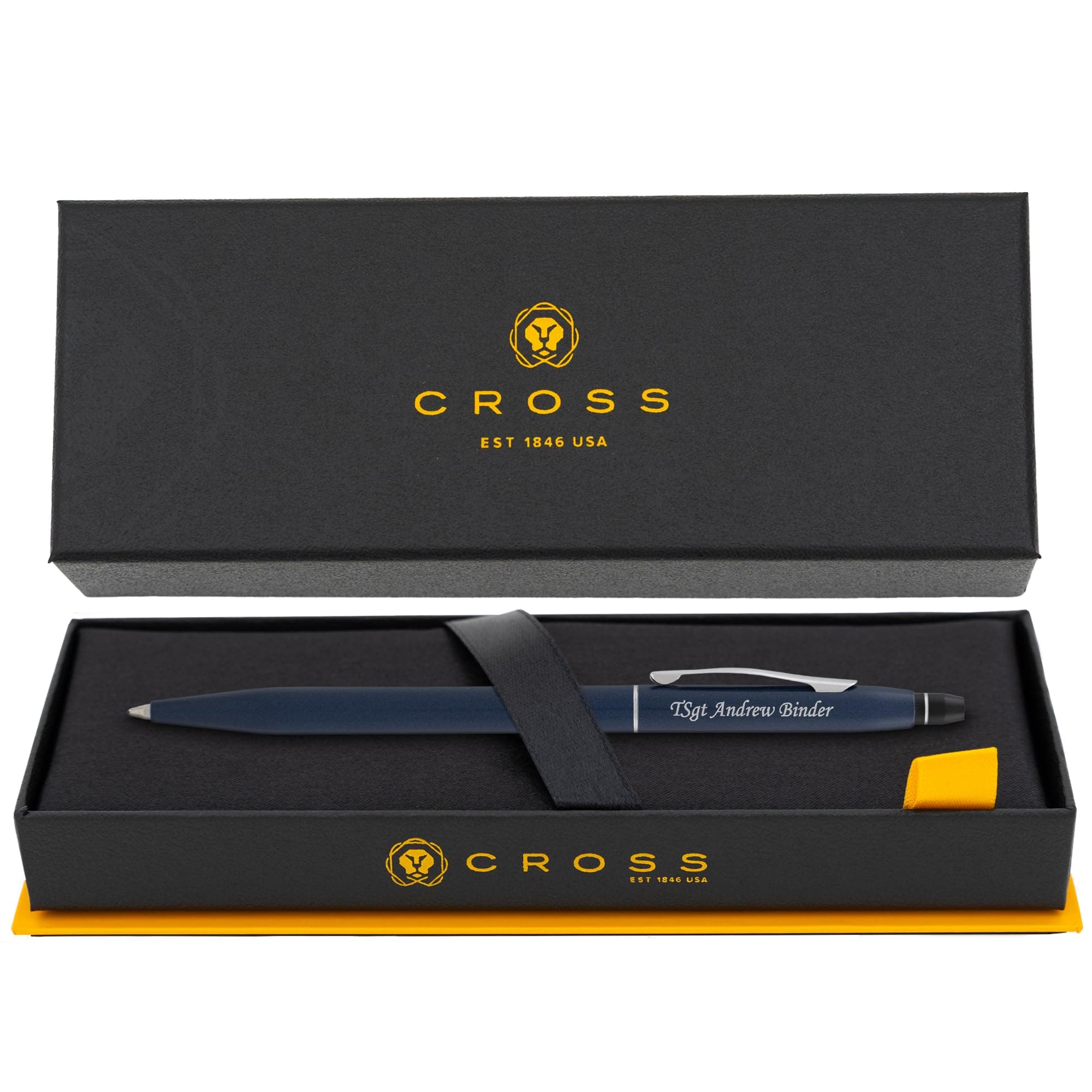 Personalized Cross Click Action Ballpoint Pen in Matte Blue Finish with Silver Trim. Professional Engraved Gift in Presentation Box for Any Occasion.