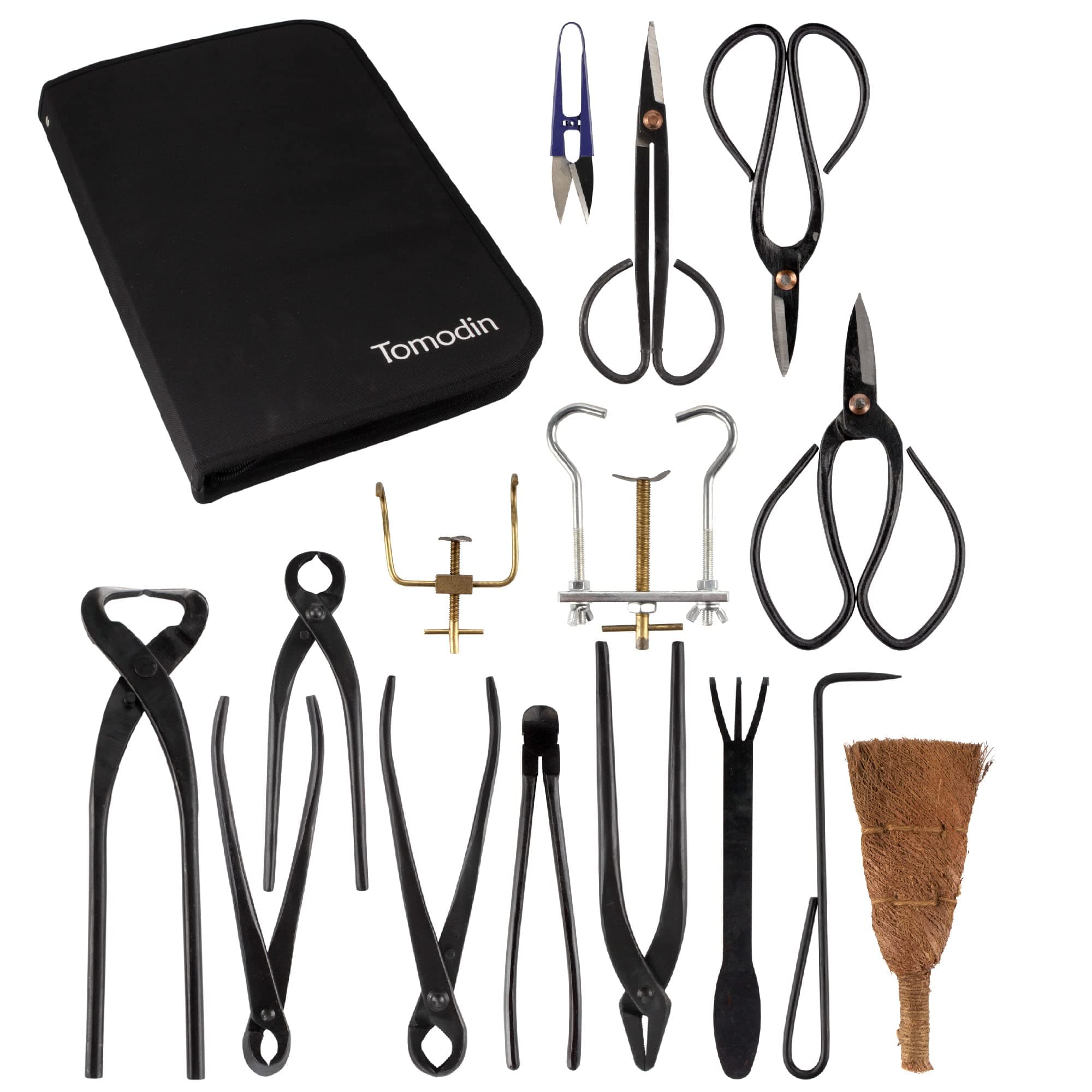 BambooMN 15 Piece Bonsai Master Tools Set with Case, Shears, Concave Cutter, Knob Cutter, Wire Cutter, Bonsai Trimming, Branch Bending, Beginner Friendly - 1 Set