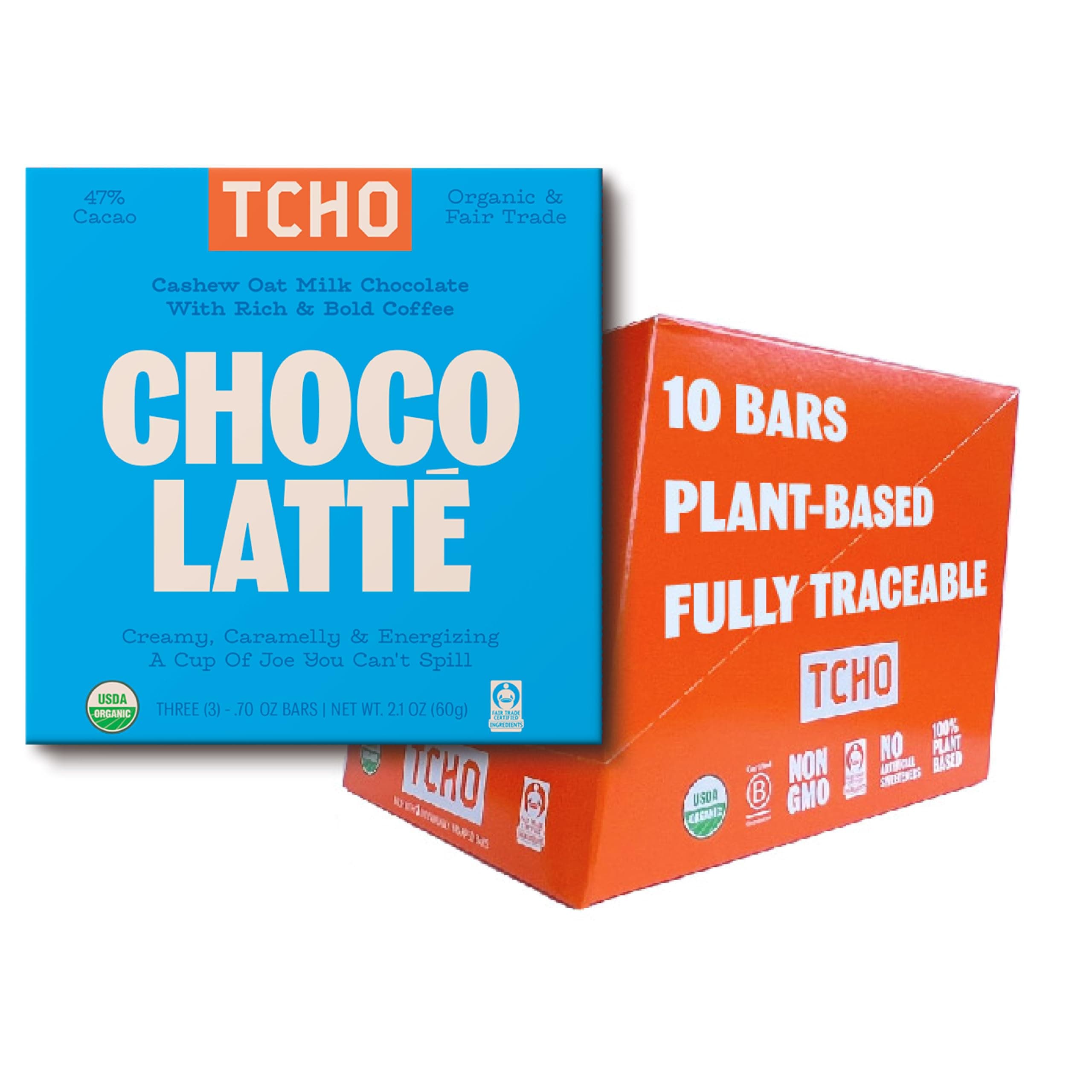 Choco Latte 47% Oat-Milk Chocolate Bars (10 pack) | Plant Based, Organic & Fair Trade | Non GMO, Non-Dairy, Vegan Chocolate, Soy Free (2.1oz each)
