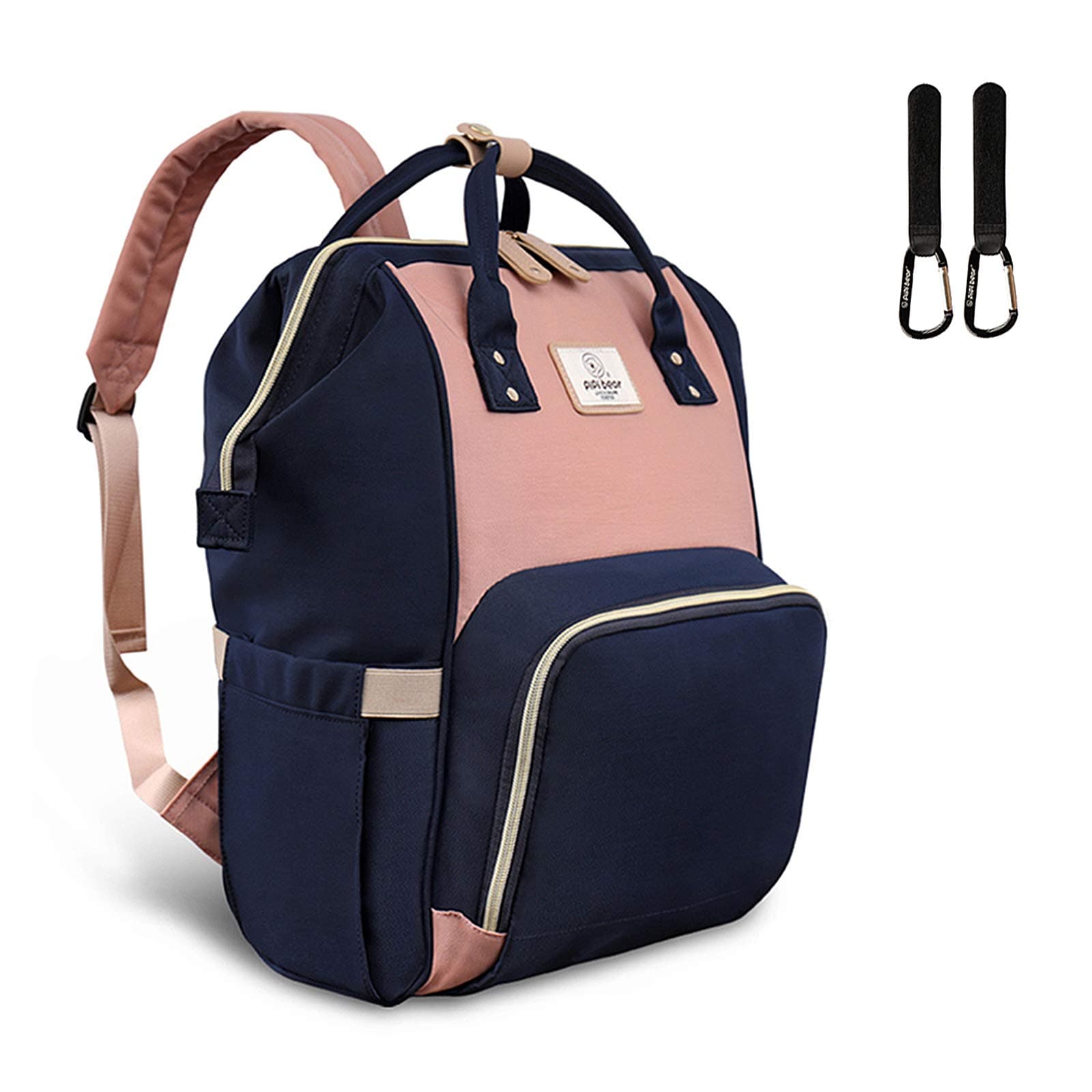 pipi bear Diaper Bag Backpack Large Capacity Multifunction Travel Back Pack,Maternity Baby Changing Bags Waterproof and Stylish for mom (Pink&Blue)