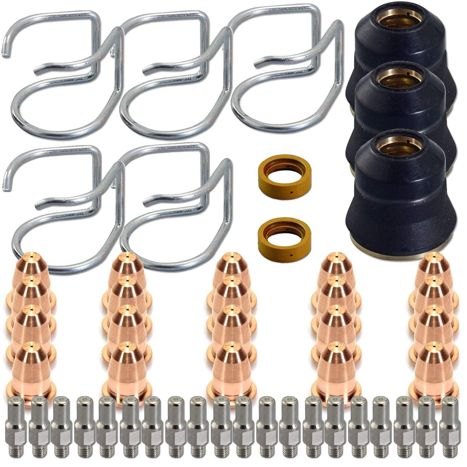 50 pcs Plasma Cutter Torch S45 Accessory Kit PR0010 Electrodes PD0116-08 Nozzle Tips Spacer Guide Retaining Cap Gas Diffuser CV0010 Consumables for S45 Torch