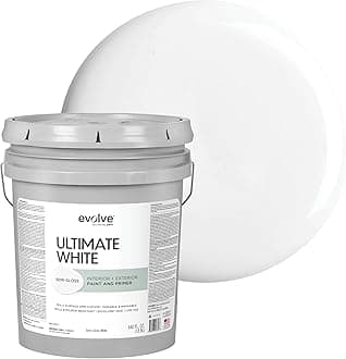 Ultimate White Paint & Primer in One, Semi-Gloss White, 5 Gallon – Interior & Exterior, One-Coat Coverage, Excellent Hide, Low Odor, Low VOC, Washable Paint for Walls, Ceilings & Trim