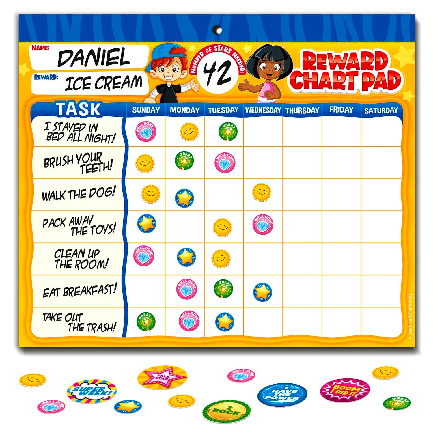 Behavior Reward Chart System - Pad with 26 Chore Charts for Kids, 2800 Stickers to Motivate Responsibility & Good Habits