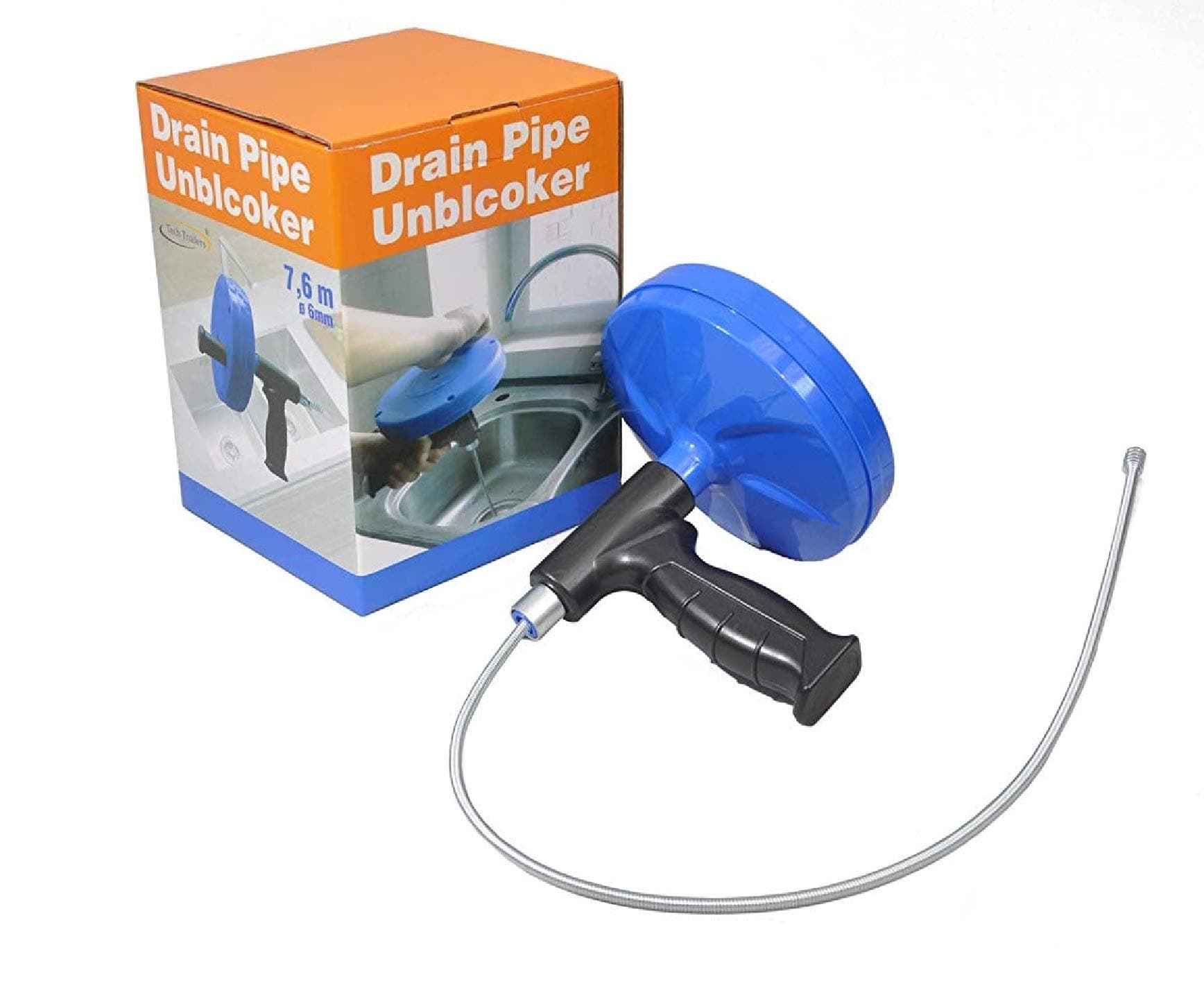 Tech Traders Drain-Unblocker Drain Unblocker 7.6m x 6 mm Diameter-Real Quality, Blue