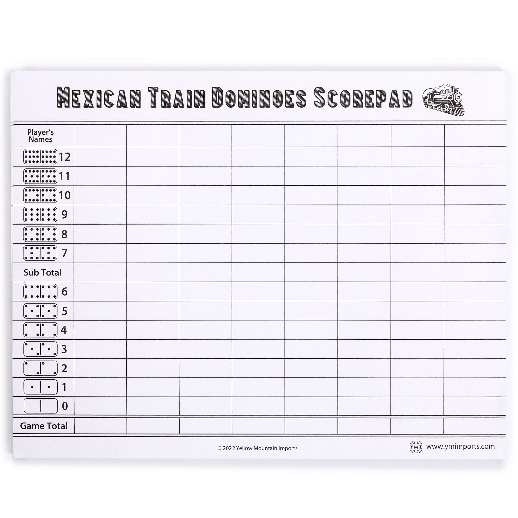 Domino Scorepad for Mexican Train - 50 Sheet