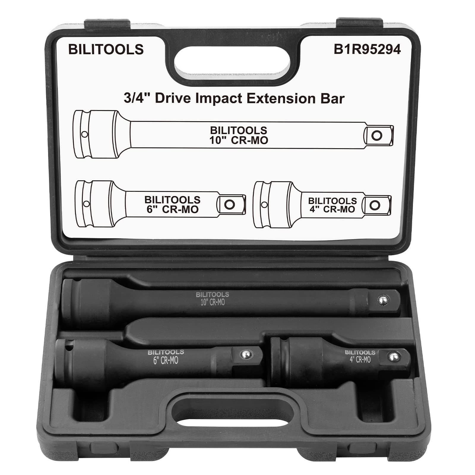 BILITOOLS 3/4" Drive Impact Extension Set 4", 6", 10" CR-MO Steel Socket Ratchet Wrench Extension Bar Set