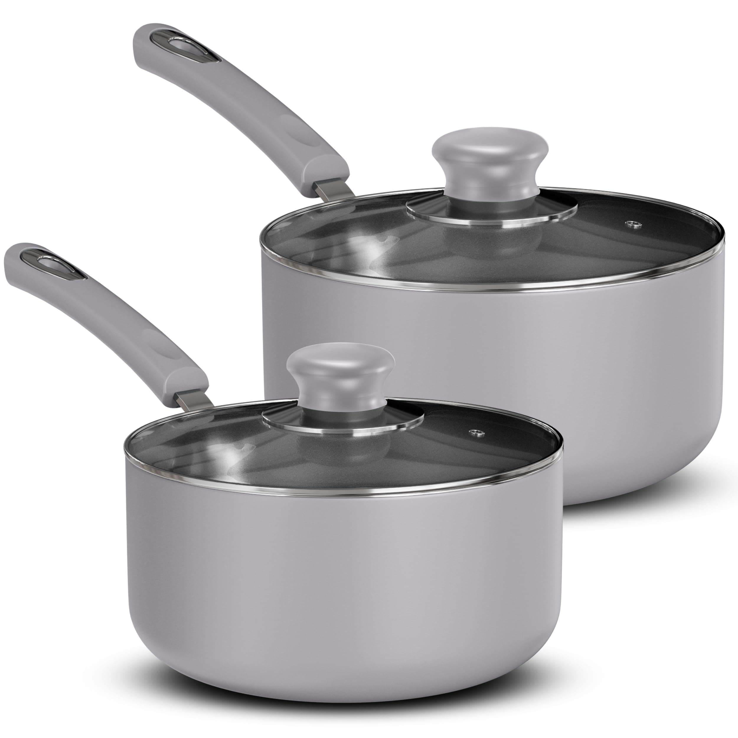 Utopia Kitchen Nonstick Saucepan Set with Lid, 1 Quart and 2 Quarts Multipurpose Pots Set for Home Kitchen or Restaurant (Silver-Black)