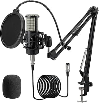 Alabs XLR Condenser Microphone, Professional Cardioid Recording Microphone Kit with 25mm Diaphragm for Streaming, Podcasting, Singing, Vocal, Studio Mic with Boom Arm, Shock Mount, Pop Filter (AC22)