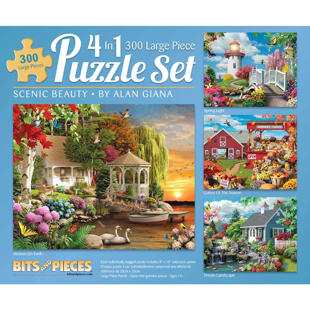 Bits and Pieces – 4-in-1 Multi-Pack 300 Piece Jigsaw Puzzles for Adults – Scenic Beauty Collection by Alan Giana, Completed Puzzle Size: 16" x 20"