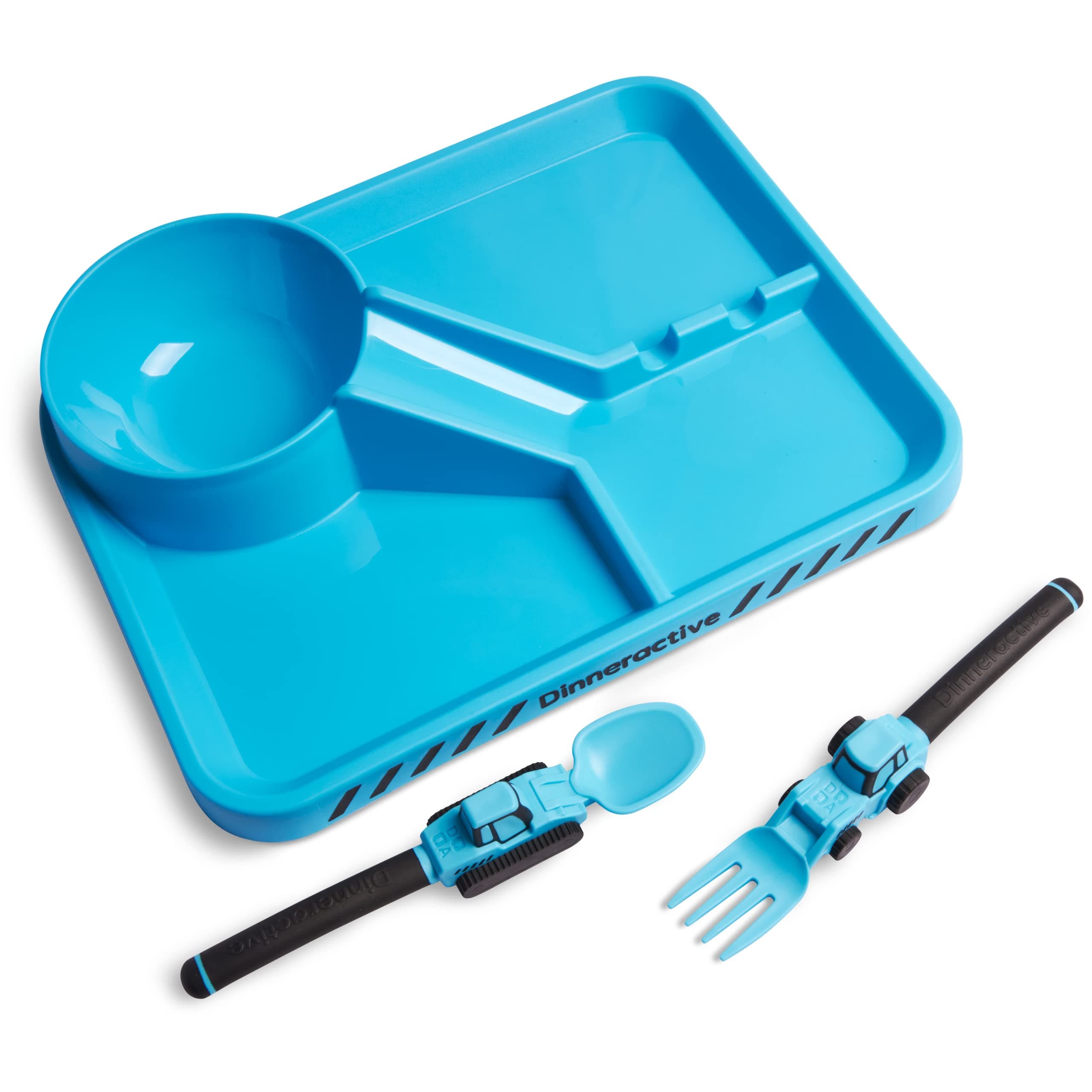 Dinneractive Construction Zone Dining Set - 3 Piece Toddler Utensils & Plates - Blue, Casual Meals