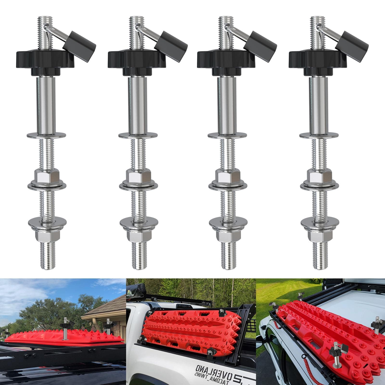 Mounting Pins Kits for Traction Boards, Universal Lockable Theft-Proof Mount Pins Kit with 4 Padlocks, Fit for Almost All Recovery Tracks