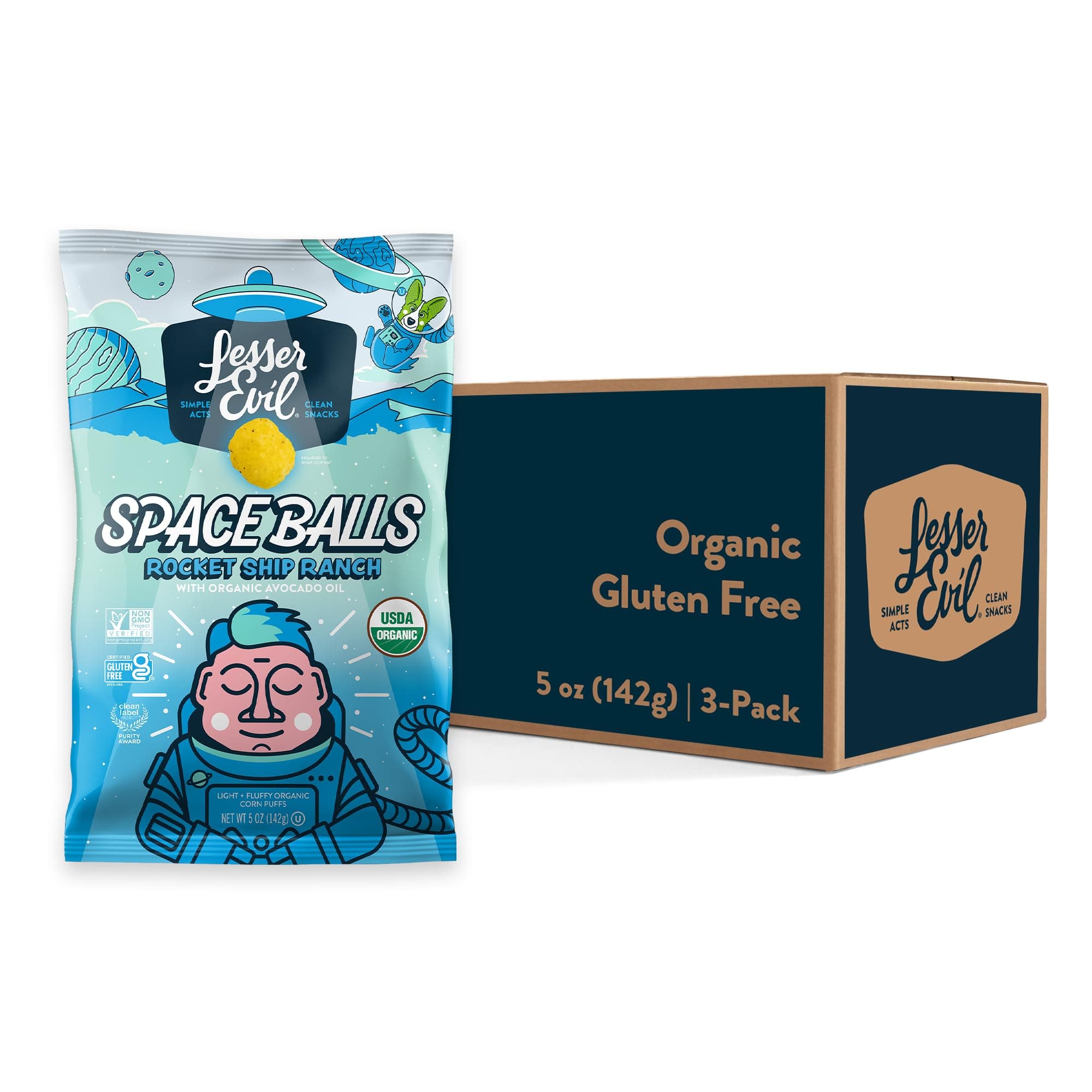 Ranch Rocket Ship Space Balls, Premium Quality, Minimally Processed, No Vegetable Oil, 5 oz, Pack of 3