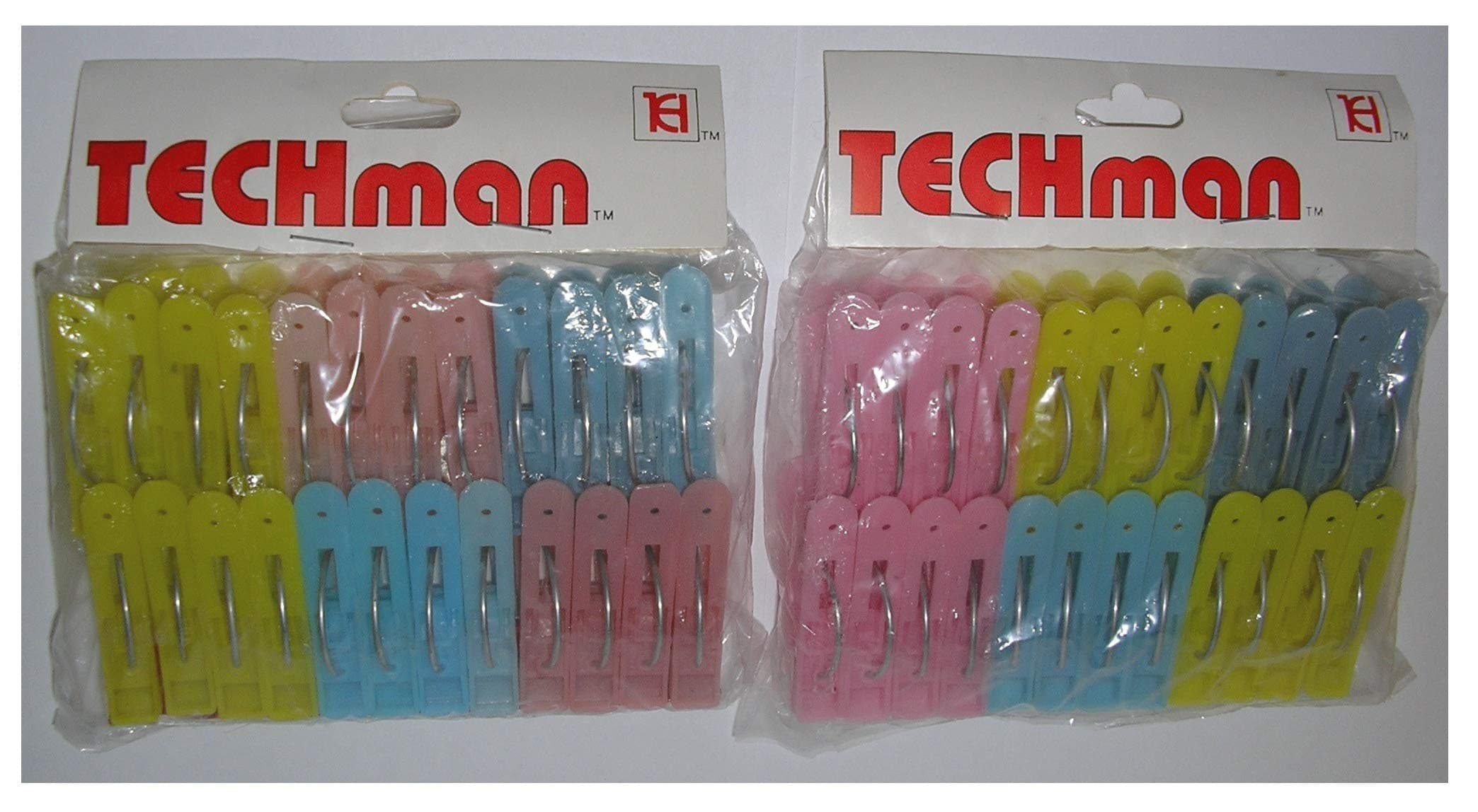 48-pack ~ Small Plastic Clothespins, 2.1 inch, Steel Spring, Blue, Yellow, Pink48