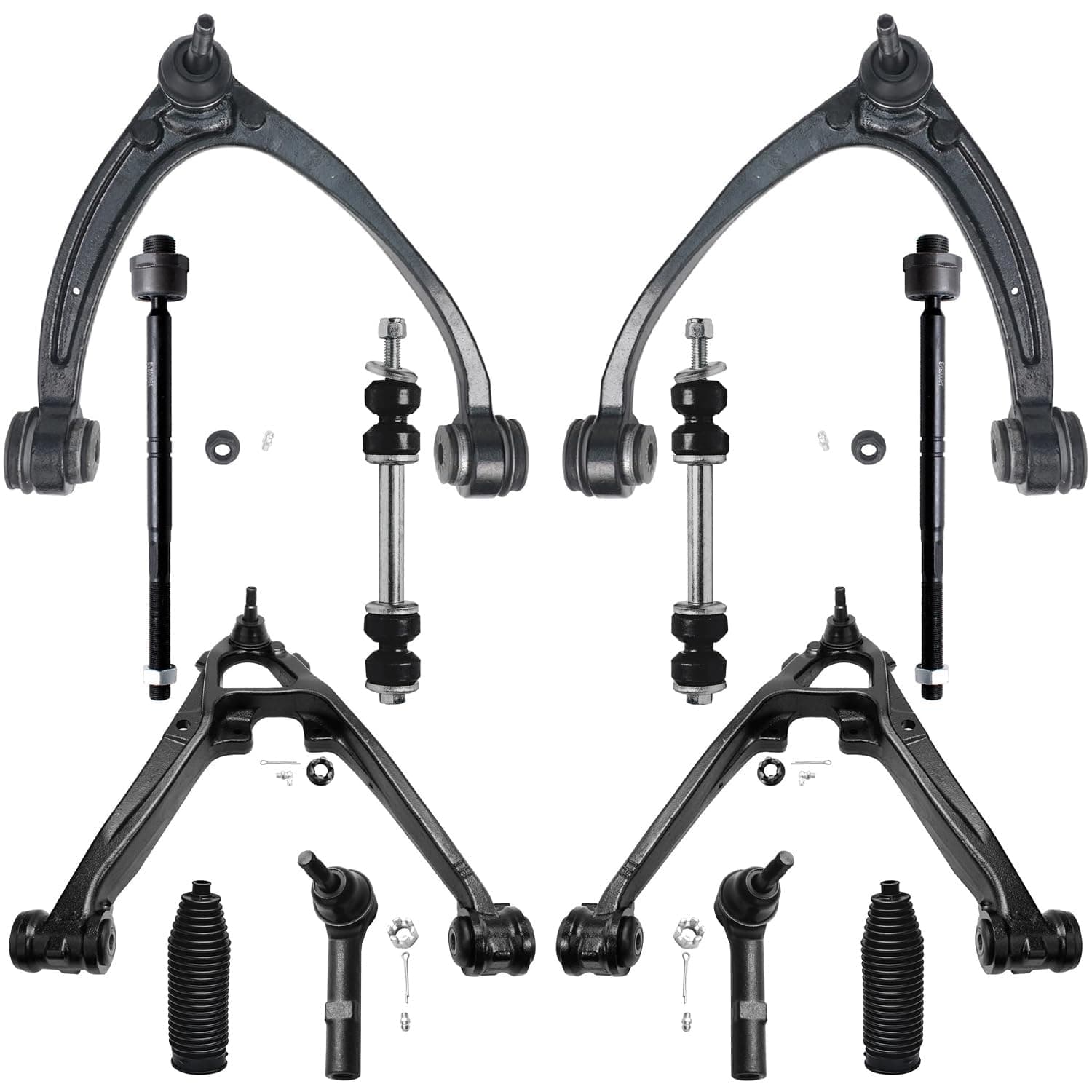 12pc Front Upper & Cast Iron Lower Control Arms, Tie Rods, Sway Bars and Rack Boots Kit for - [Chevy Avalanche Silverado Suburban Tahoe] - GMC Sierra Yukon NO OFF-ROAD SUSPENSION