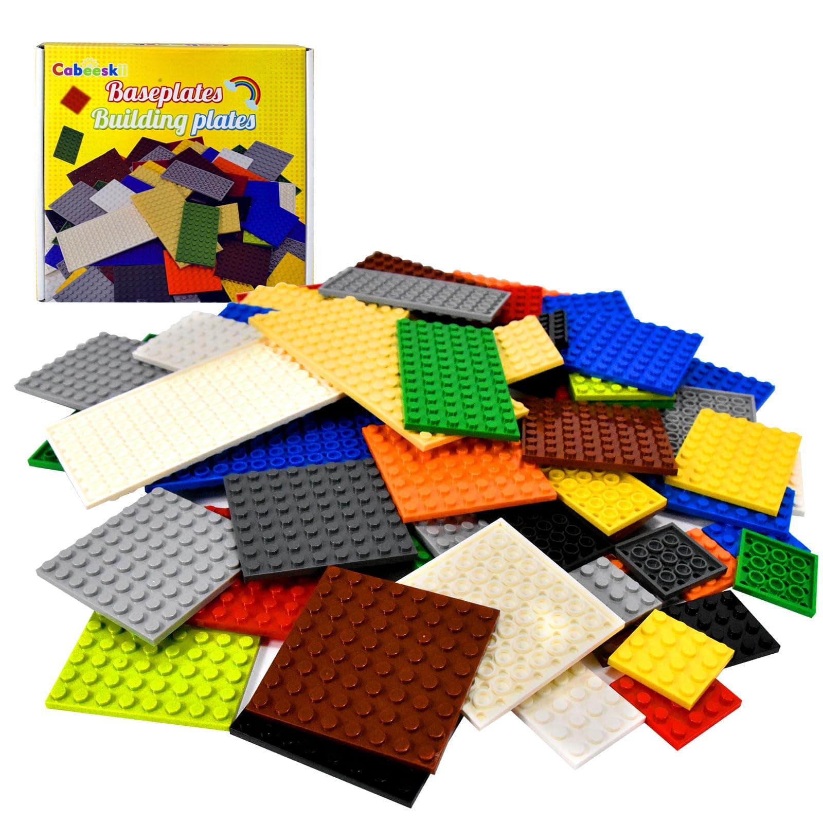 60pcs Random Mixed Colour with 6 Size Building Plate Base Plate, Lego Parts Stackers Base Plates, Building Bricks for Towers, for Most Brands