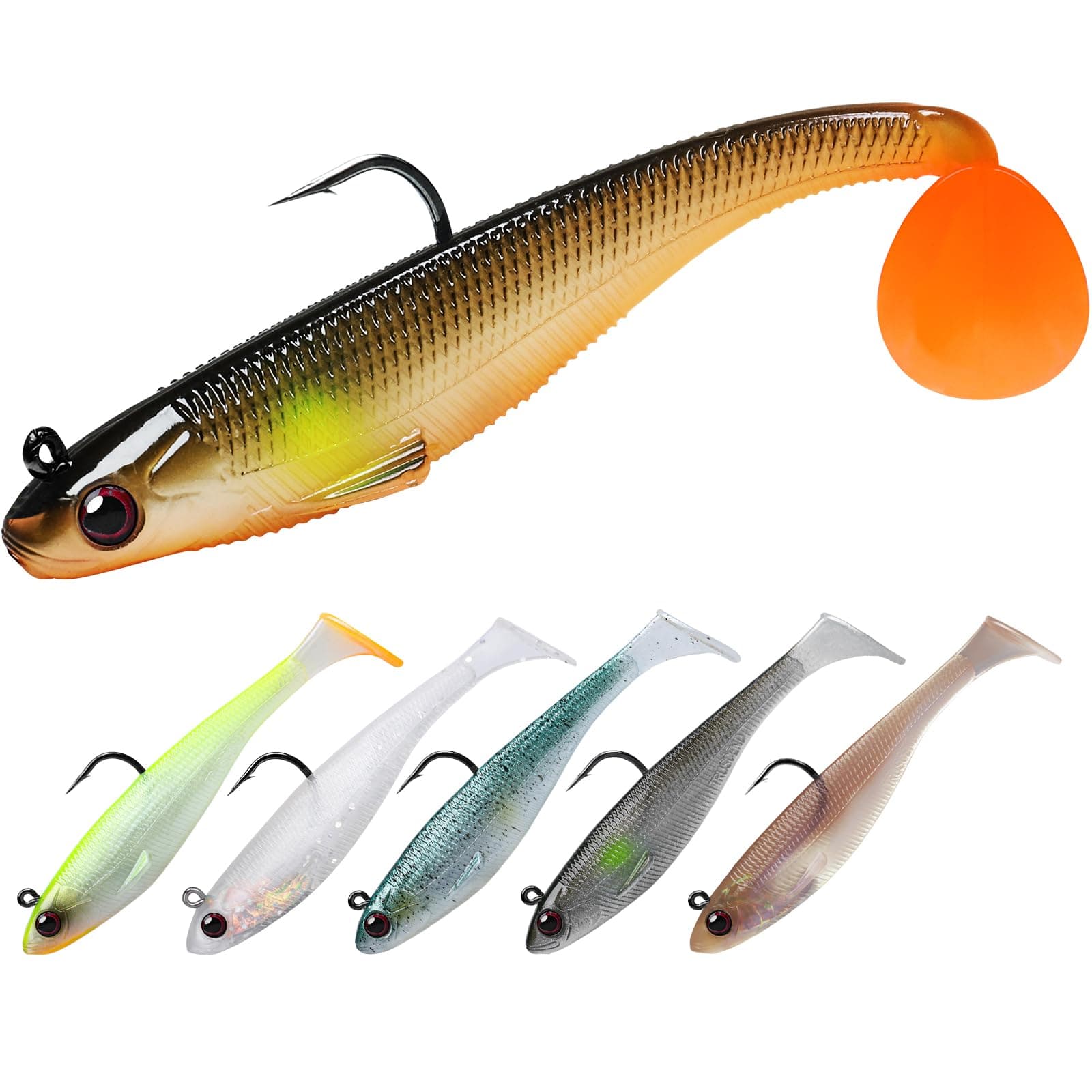 TRUSCEND Easy Catch Pre-Rigged Soft Lures, Unique Vibrating Swim Action and Trembly Sinking Move for More Bites, Amazing Soft Swimbait for Family Fishing, Fishing Lures for Bass Trout Crappie Walleye