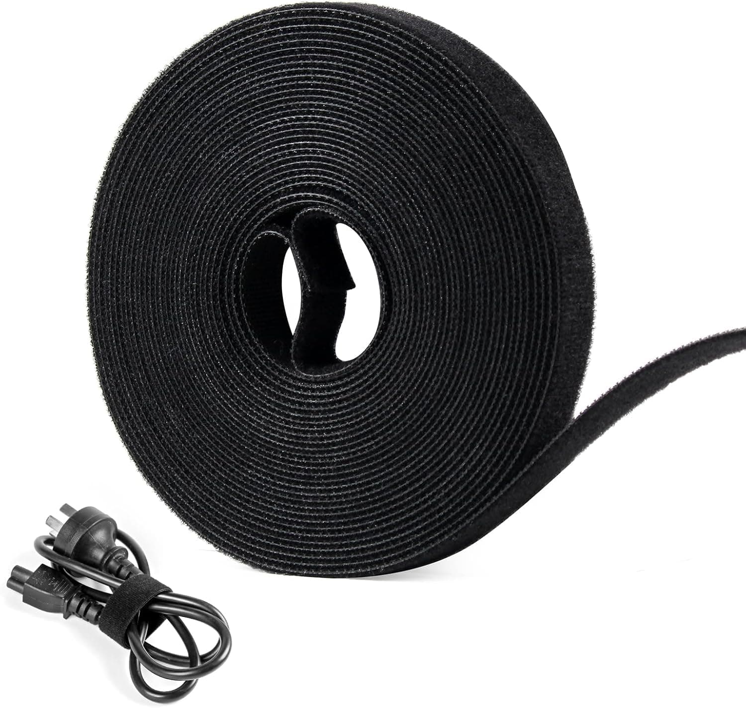 7 meter Cable Organizer Hook & Loop Tape Roll - Cord/Wire Holder Management Strap - Reusable Ties for PC, TV, Desk, WFH Accessories - 12mm width Black