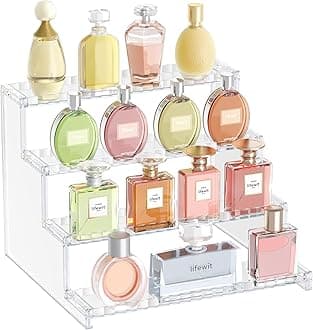 Lifewit Acrylic Perfume Display Stand with 4 Levels, Display Stairs for Collection, Figurines, Cupcakes, Nail Polish, Spices, Cosmetics, 1 Pack, Transparent, 30 cm