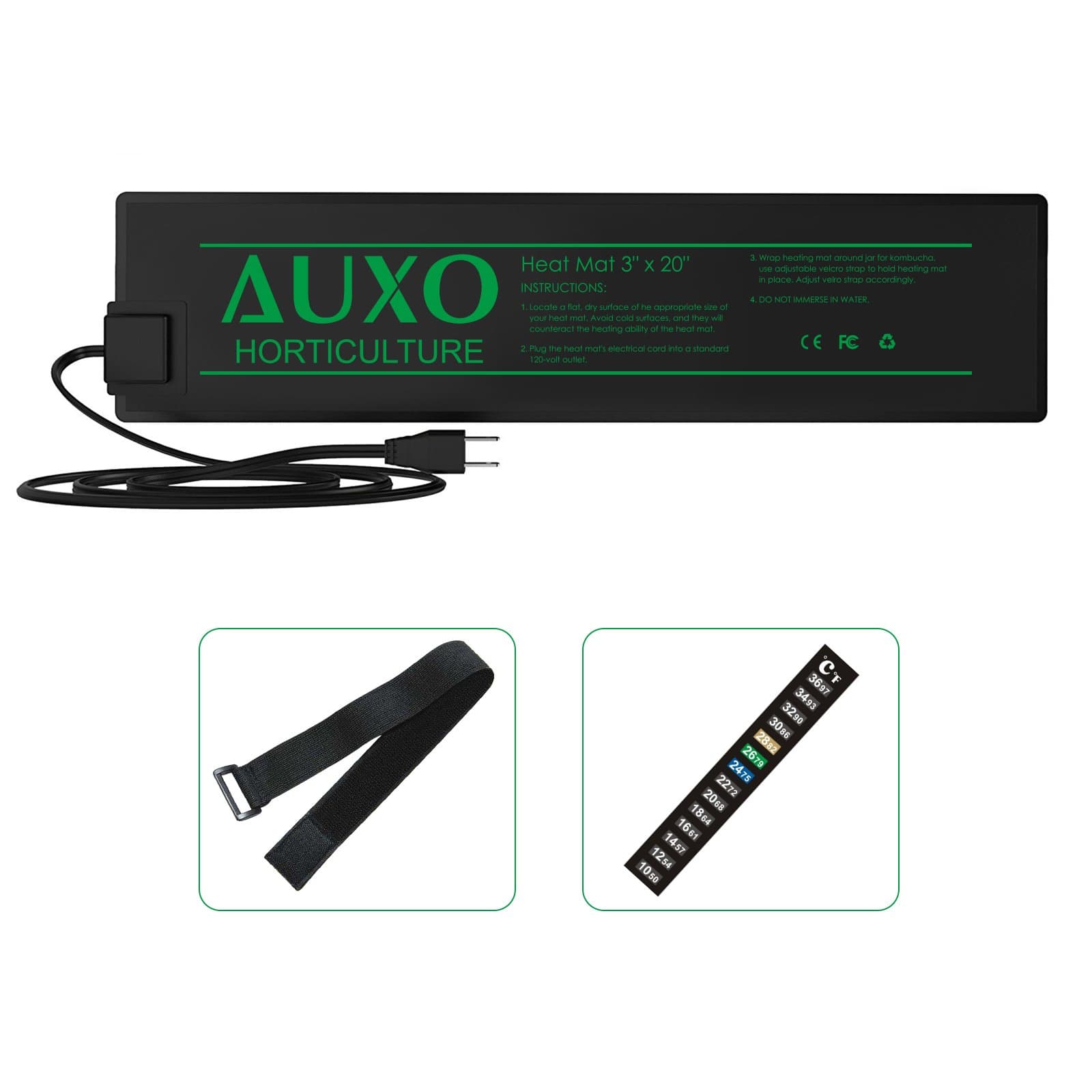 3" x 20" Waterproof Kombucha Fermentation Heating Mat w/Thermometer Strip, Seedling Heat Mat, Plant Germination, Cloning, Brewing