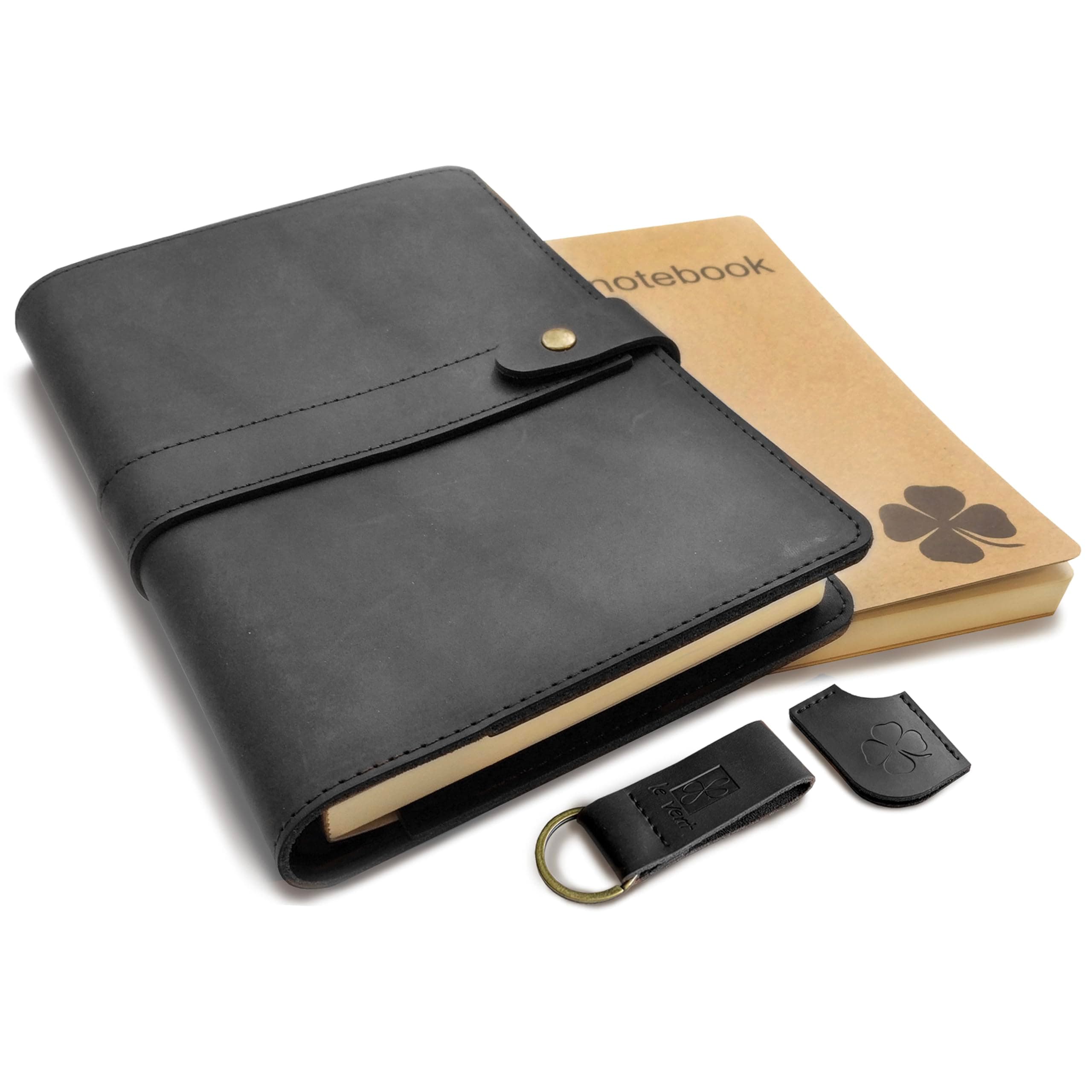 5X8 Leather Notebook Refillable | 200+200 Lined and Blank Pages | Hardcover Journal for Men & Women, Matte Black