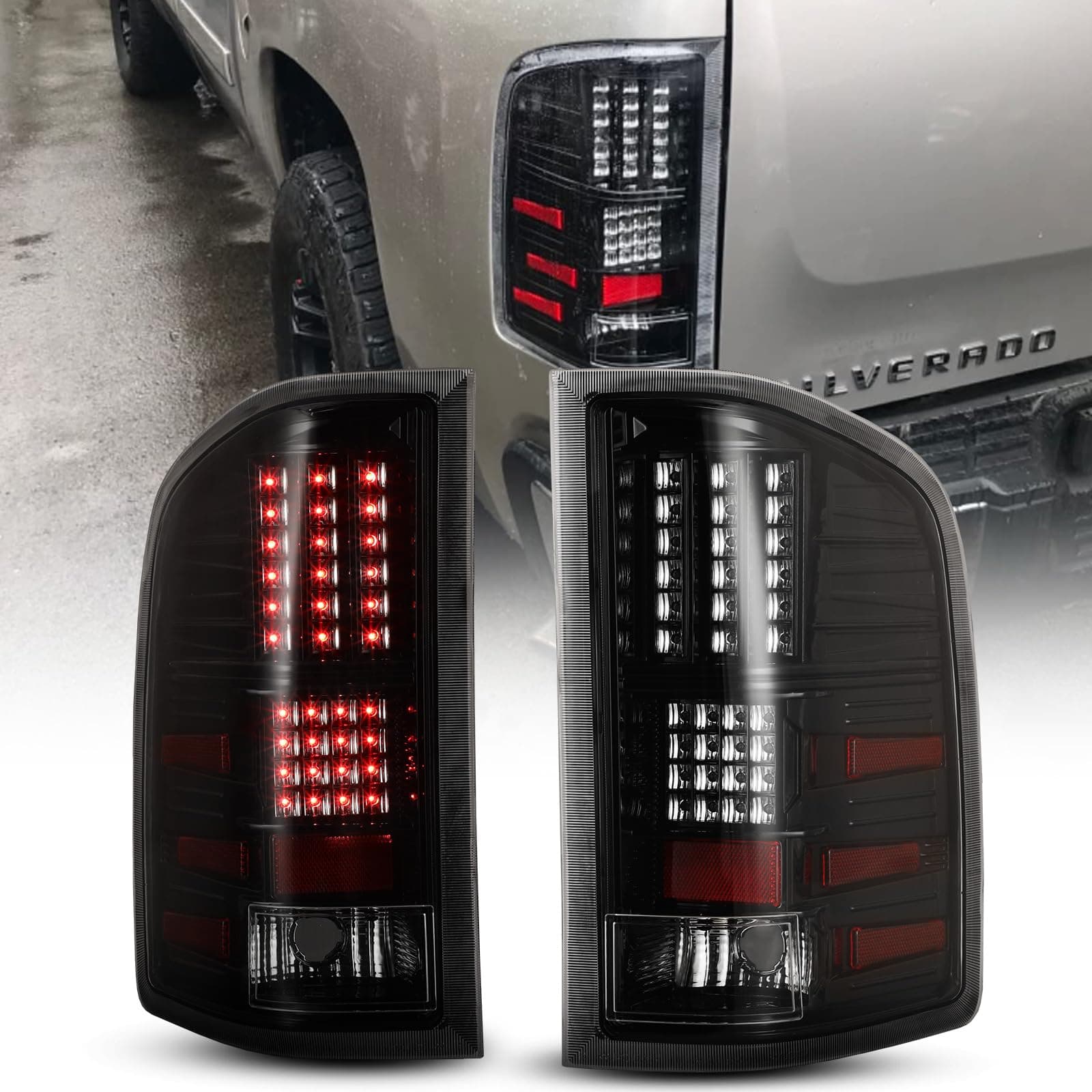 LED Tail Lights Assembly Compatible for 2007-2013 Chevy Sliverado, 07-13 Chevy Sliverado Tail Lights Replacement,Not Fit for 2007 Silverado Classic and GMC Series(Clear Lens)