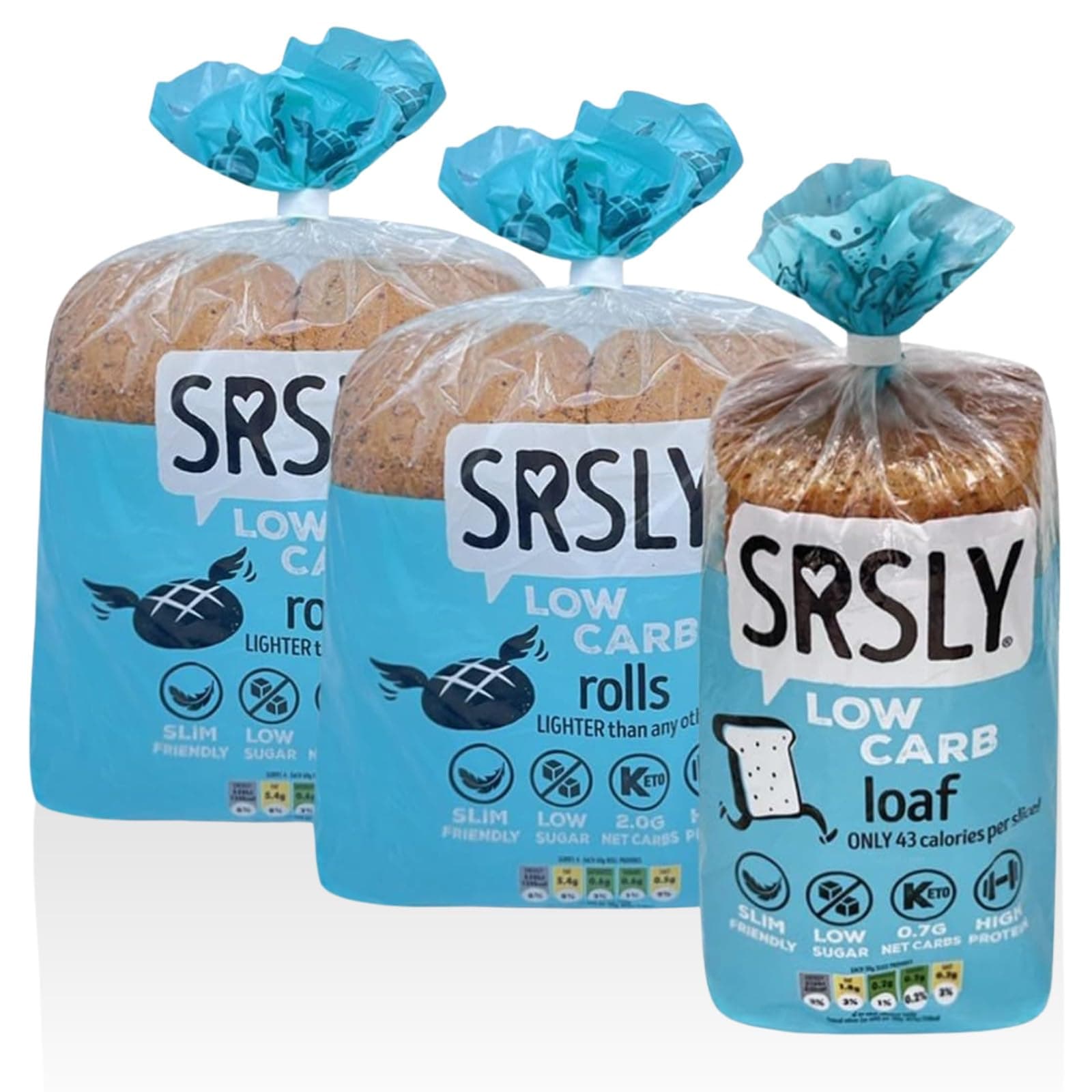 SRSLY Low Carb Keto Bread Bundle | 0.7G Carbs Per Slice 2G Per Roll, Freshly Baked High Protein High Fibre | 1 Loaf 8 Large Rolls, Sugarwise Certified Low Sugar Low Calorie Bread Bundle