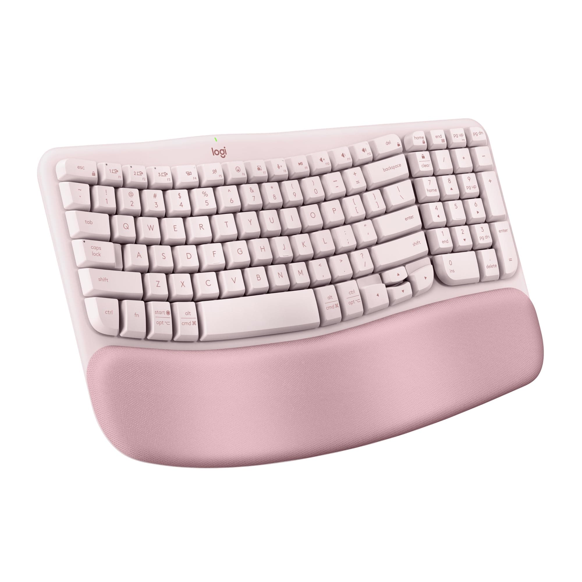 Logitech Wave Keys Wireless Ergonomic Keyboard with Cushioned Palm Rest, Comfortable Natural Typing, Easy-Switch, Bluetooth, Logi Bolt Receiver, for Multi-OS, Windows/Mac - Rose
