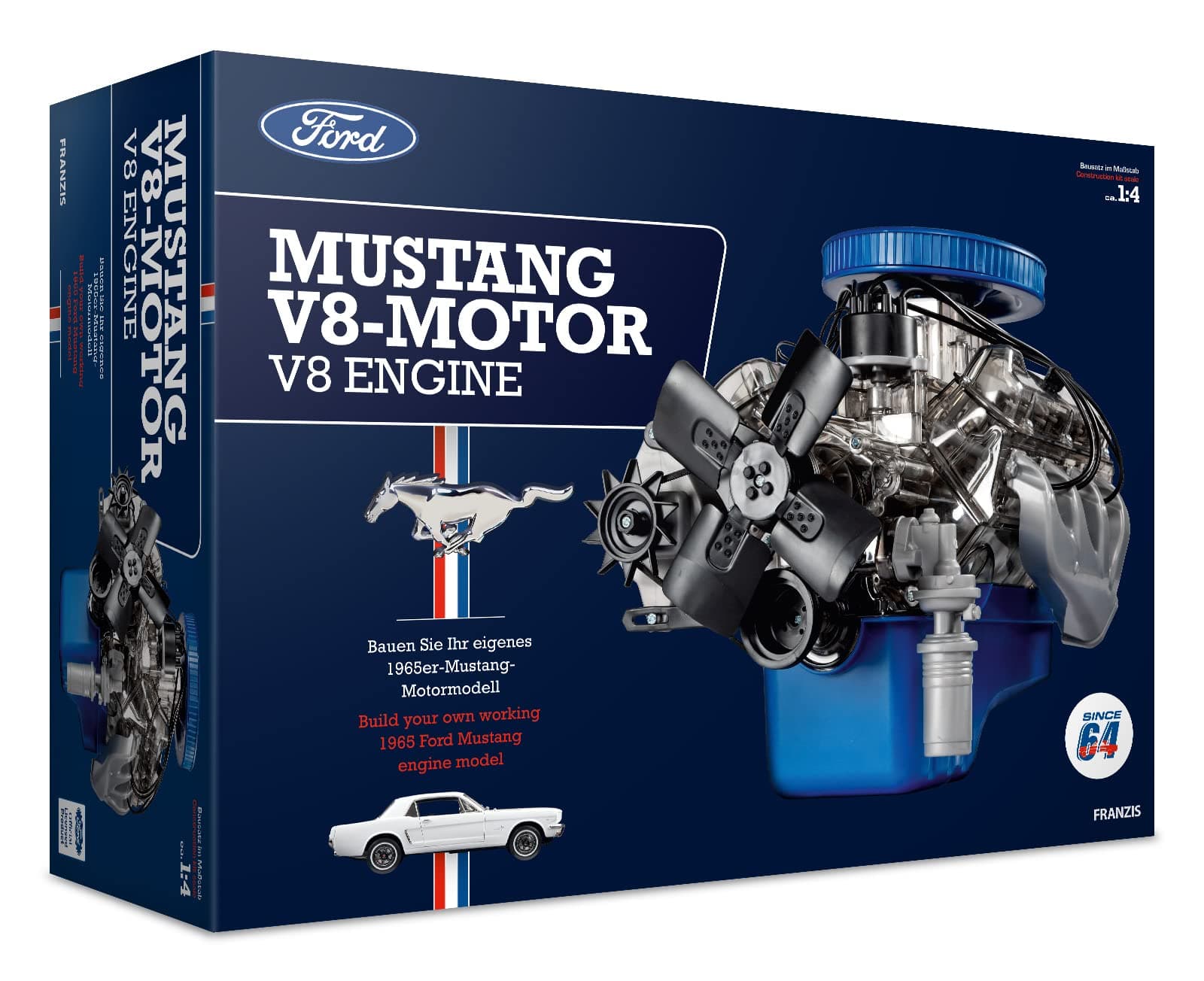 Franzis 1965 Ford Mustang K-Code 289 V8 Engine Model Kit With Collector's Book - 2023 Version Updated