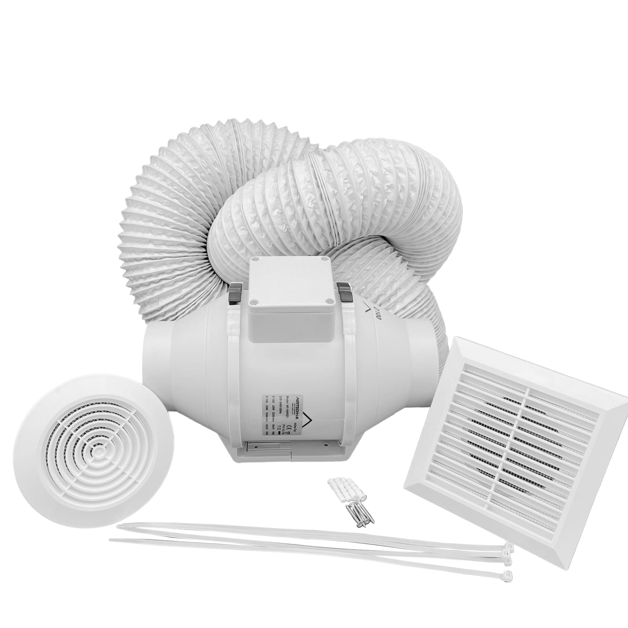 AirTech-UK - Inline Bathroom Extractor Fan Kit Run on Timer - 4 inches 100mm Duct Opening - High Power – Silent Extractor Fan For Bathroom – 2 Speed - Loft Ceiling Mounted - FlowMax Elite
