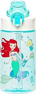 Zak Designs Disney Princess Sage Water Bottle For School or Travel, 16oz Durable Plastic Water Bottle With Straw, Handle, and Leak-Proof, Pop-Up Spout Cover (Ariel & Jasmine)