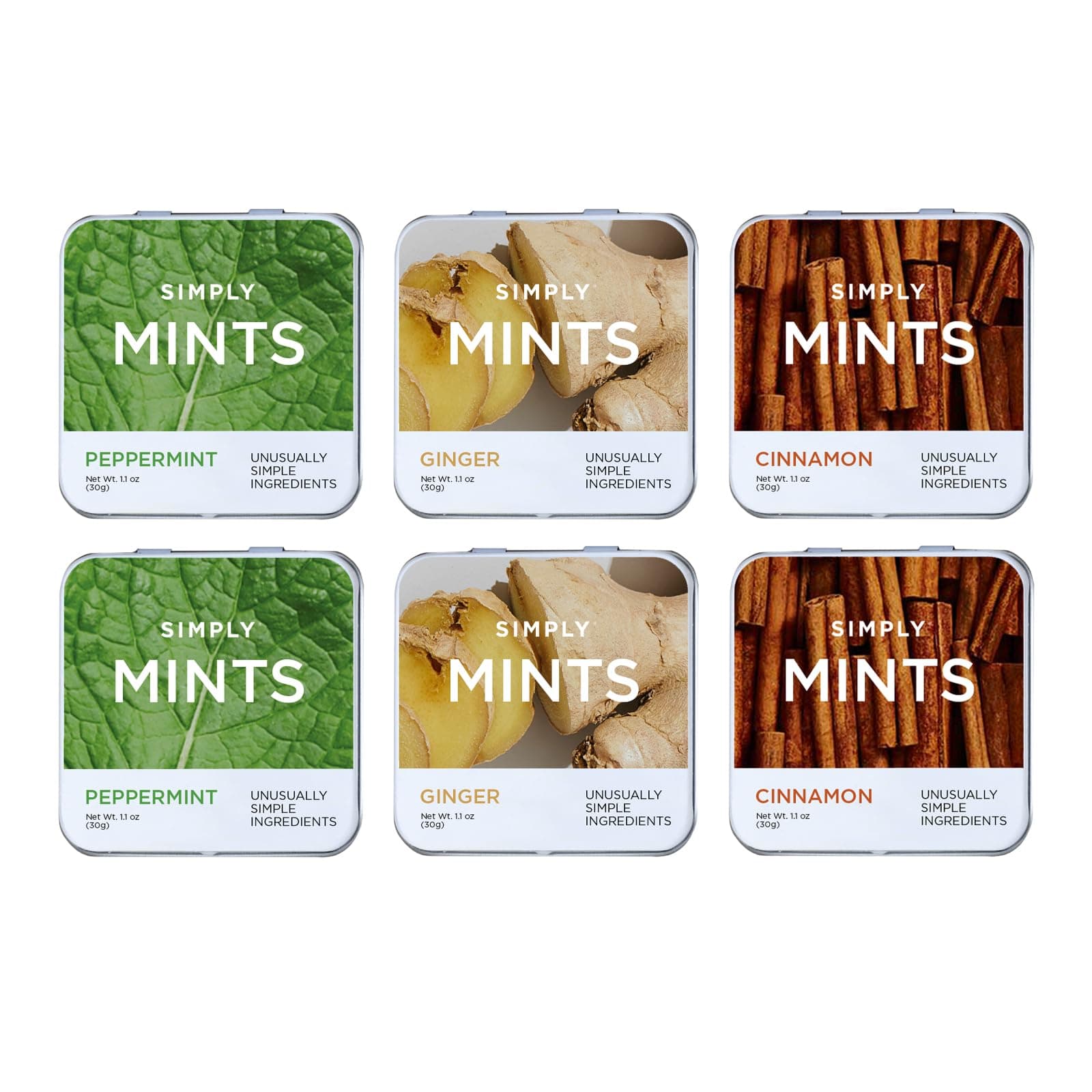 SIMPLY MINTS Natural Breath Mint Sampler, 6 Pack (180 Pieces), Made with Pepp...