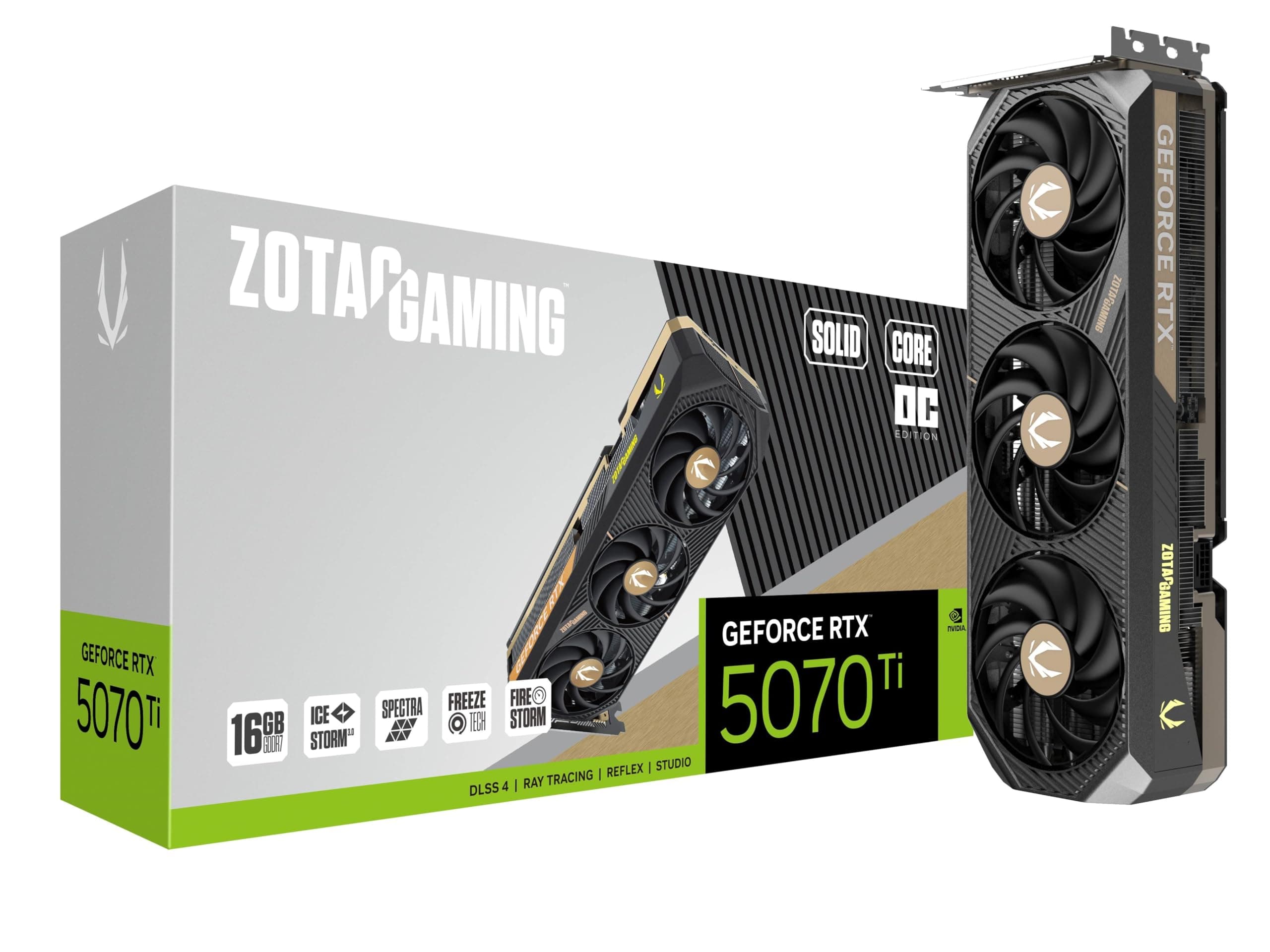 - ZOTAC Gaming GeForce RTX 5070 Ti Solid CORE OC DLSS 4 16GB GDDR7 256-bit 28 Gbps PCIE 5.0 Gaming Graphics Card, IceStorm 3.0 Advanced Cooling, Spectra RGB Lighting, ZT-B50710J2-10P