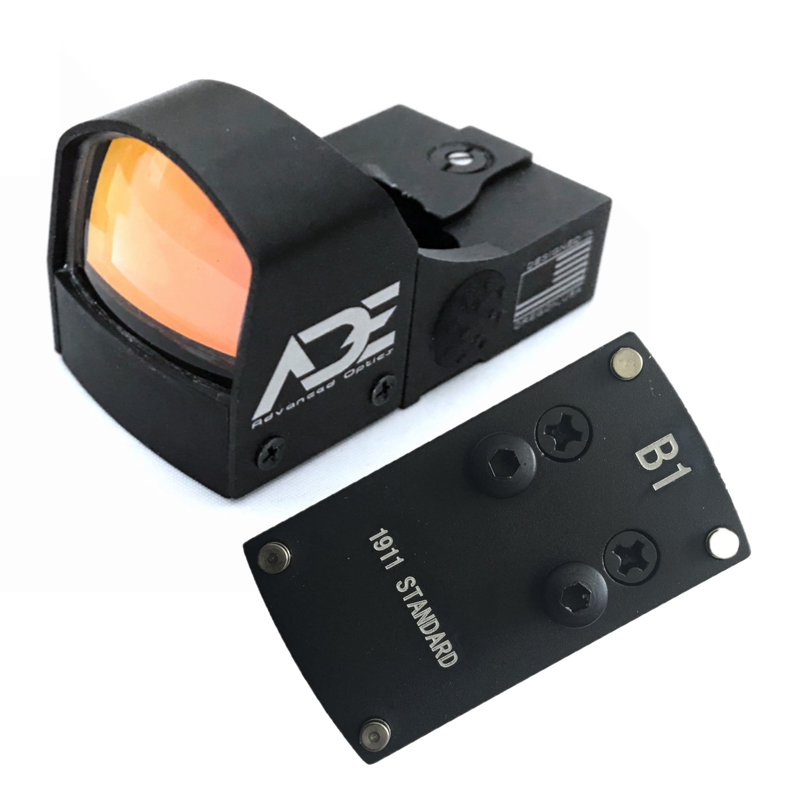 ADE Advanced Optics Crusader RD3-009 Red Dot Reflex Sight – with Mouting Plate for 1911 with Colt G.I Standard Rear Sight and Picatinny Rail – 5 MOA Reflex – Waterproof, Shockproof & Fog Resistant