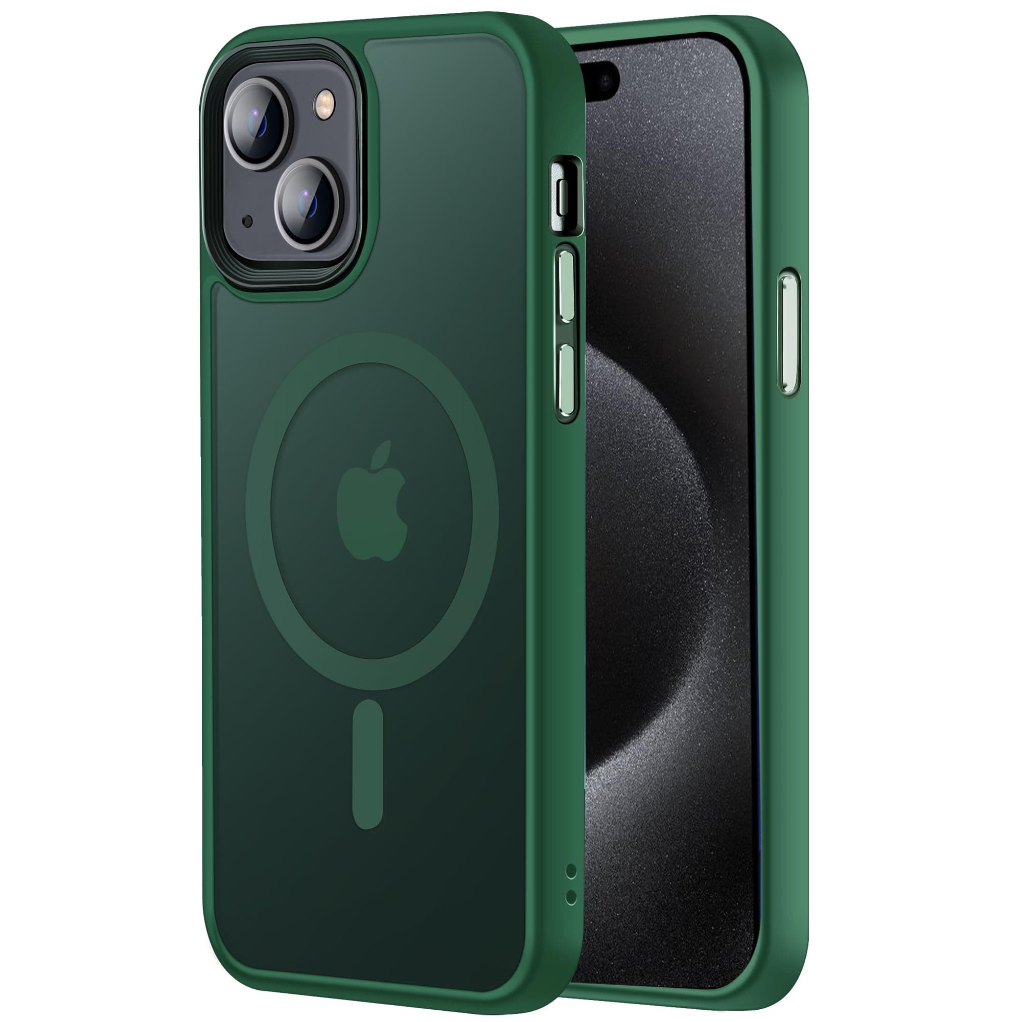 for iPhone 15 Magnetic case Fits MagSafe 15FT Drop Resistant Skin Friendly Feeling Heavy Duty Shockproof Back Cover Fits iPhone 15 Phone Cases 6.1"，Matte Green