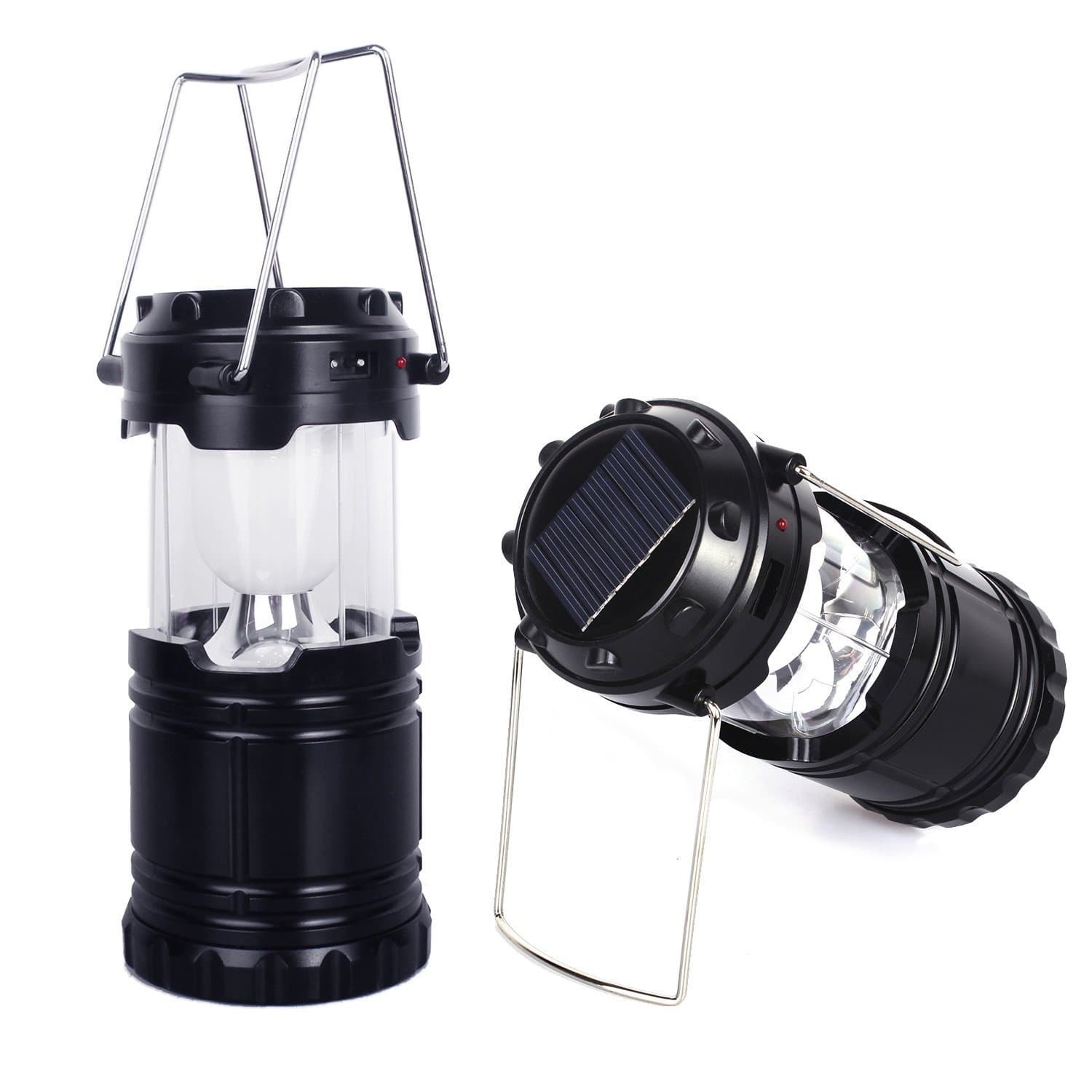 Portable Collapsible Solar Lanterns Rechargeable LED Lantern Camp Lights Table Lamp for Outdoor, Fishing, Blackout, Emergency Charging for Android Cellphone Iphone (Black)