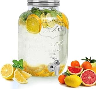 ABOUT SPACE 4 Litre Glass Dispenser with Tap | Leakproof Glass Cold Water Mason Jar Airtight for Detox Water, Lemonade, Infused Water, Juice, Beer Dispenser | Home, Kitchen & Restaurant