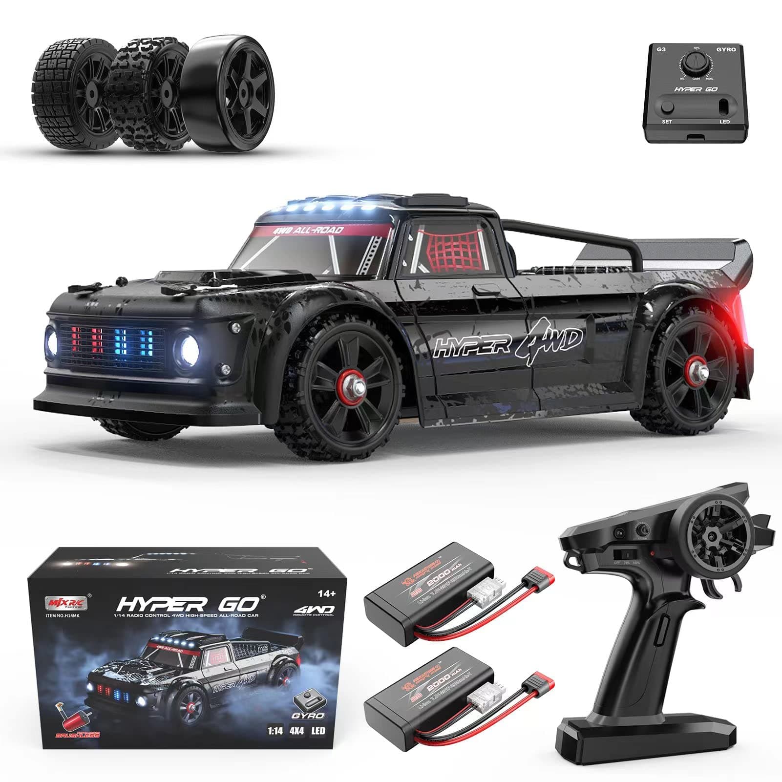 HYPER GO 14301 V3 1/14 RTR Brushless RC Drift Car with Gyro, Max 38 mph Fast RC Cars for Adults, 4WD All-Road Street Bash RC Truck, Electric Powered High Speed Drifting for Adult