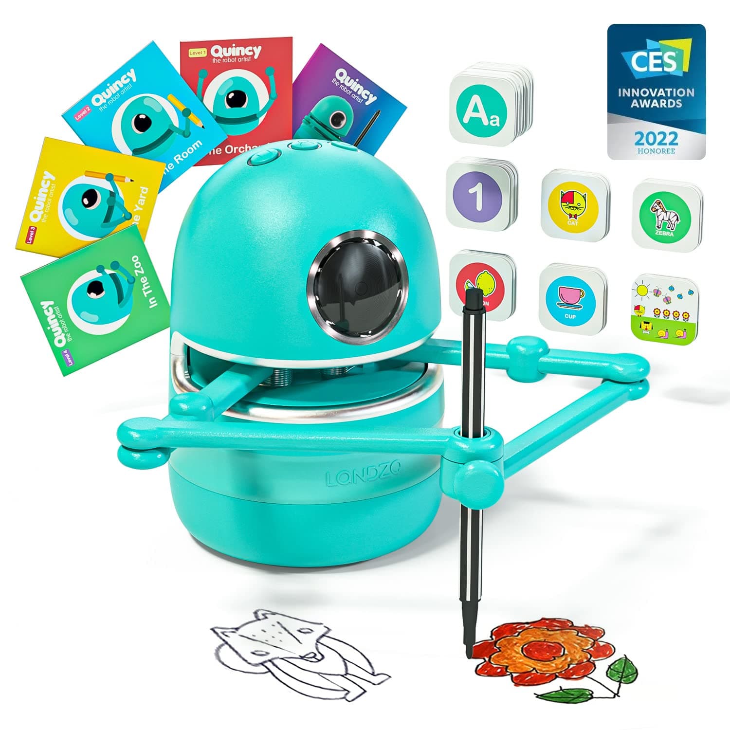 Drawing Robot Learning Educational Toys for 4,5,6,7,8 Year Old Girls and Boys, Interactive Talking Teach Drawing,Math, Spelling for Birthday Gift Book Kids Flashcard Learning Toy Robot