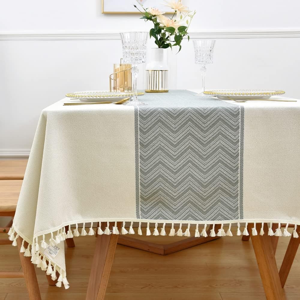 Cotton Linen Tablecloth Washable Table Cloth Square Dining Table Cover for Kitchen Indoor Outdoor (White, 135 x 135 cm)
