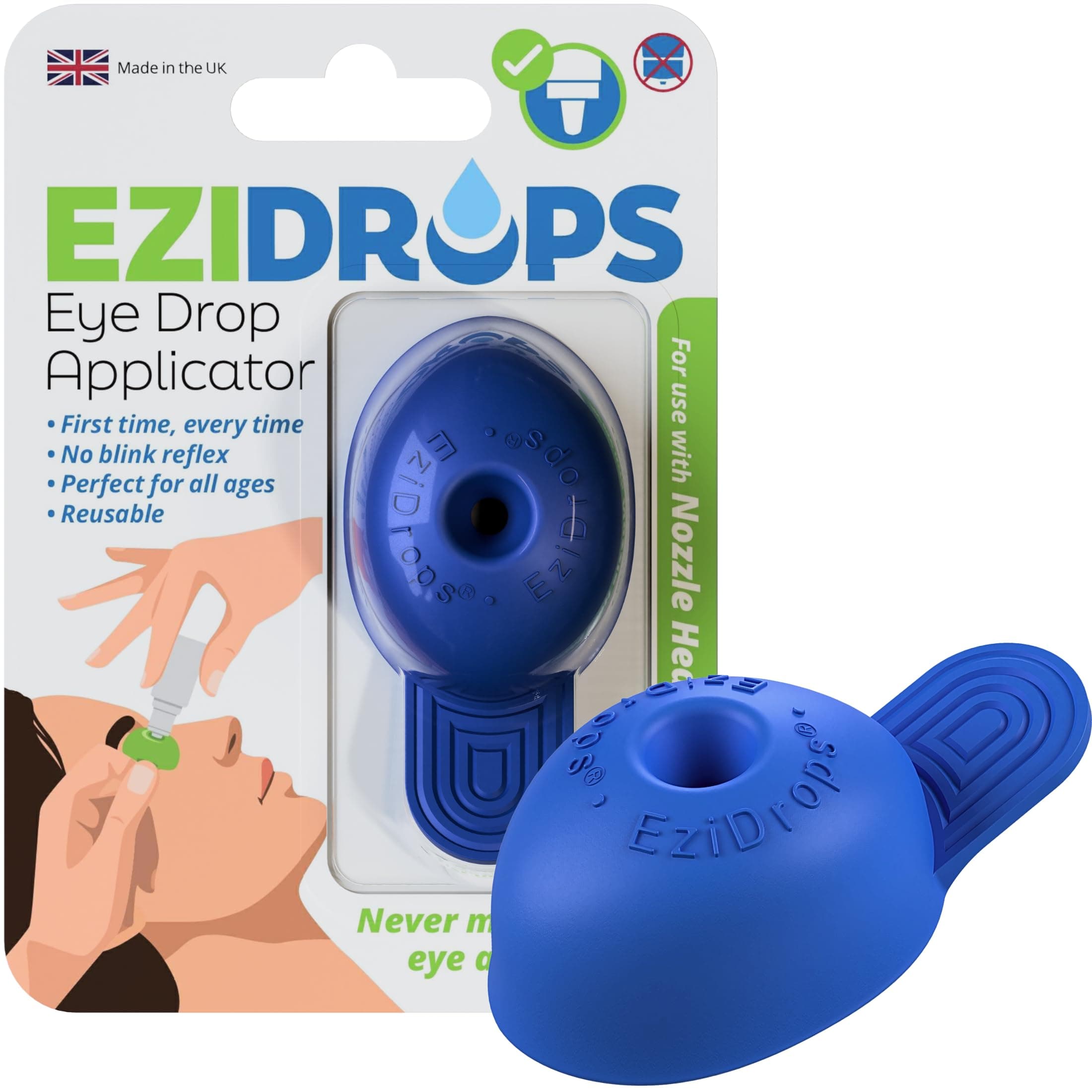 Eye Drop Dispenser for Elderly – Suitable for All Ages – Easy-to-Use Eye Dropper Dispenser for Nozzle Head Bottles – Stops Blink Reflex – Reusable, Precise & Comfortable (Blue)