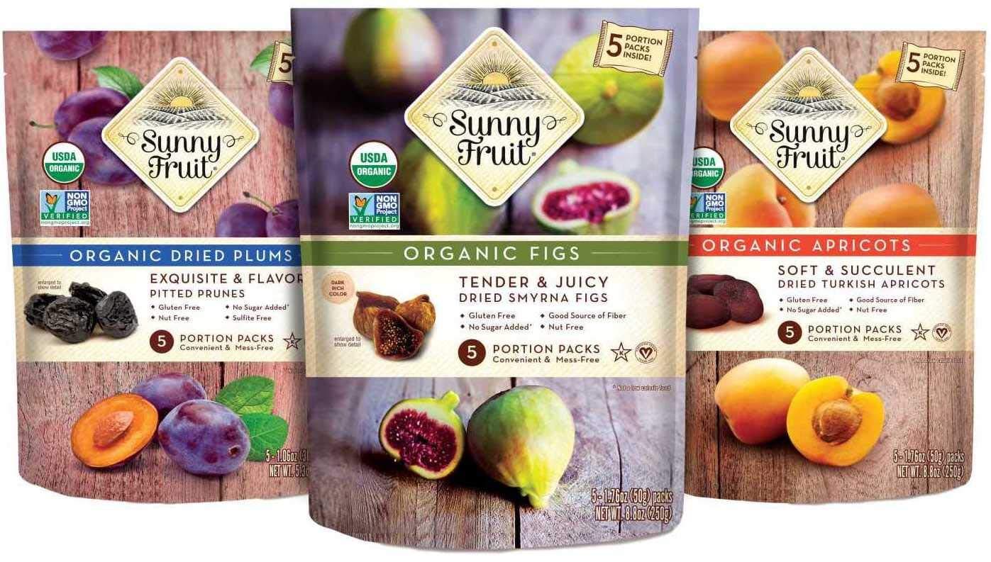 Organic Dried Fruit Assorted Pack Dried Figs, Dried Prunes & Dried Apricots 50g Pack of 5 of Each - Healthy Snacks Dried Fruit