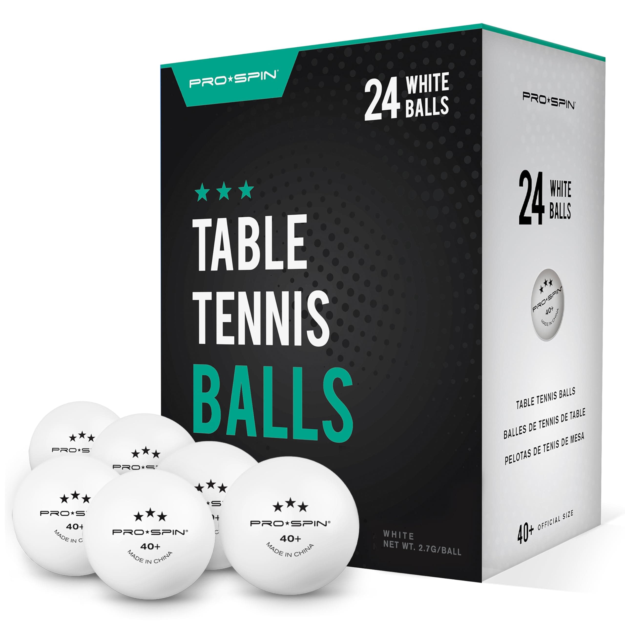 PRO-SPIN Ping Pong Balls - 3-Star Premium White Table Tennis Balls | High-Performance 40+ ABS Professional Quality (Pack of 24)