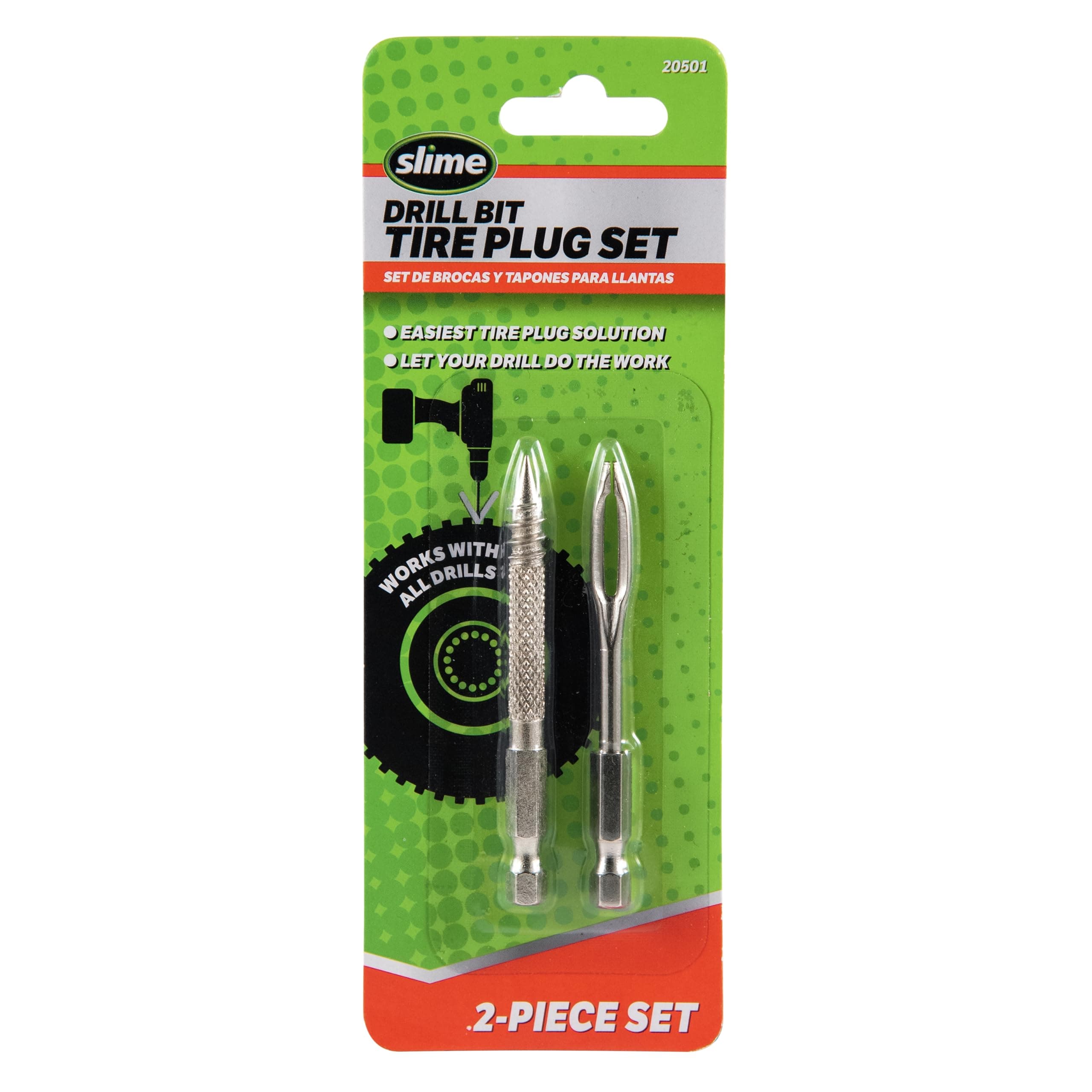 Slime 20501 Tire Plug Drill Bit Kit, All Drills Compatable, Easiest Tire Plug Option, (2-Piece Set)