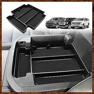 Muslogy for 2021-2024 2025 2026 Sliding Console Yukon Tahoe Suburban Center Organizer Armrest Storage Tray Compatible with GMC Yukon Chevy Tahoe Suburban Fit for Power Sliding Console (Black)