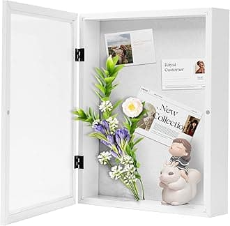 Muzilife 11x14 Shadow Box Picture Frame - 2.16" Interior Deep Wood & Glass Display Case Ready to Hang Memory Box Baby Sports Memorabilia, Wedding, Tickets, and Photos (White)