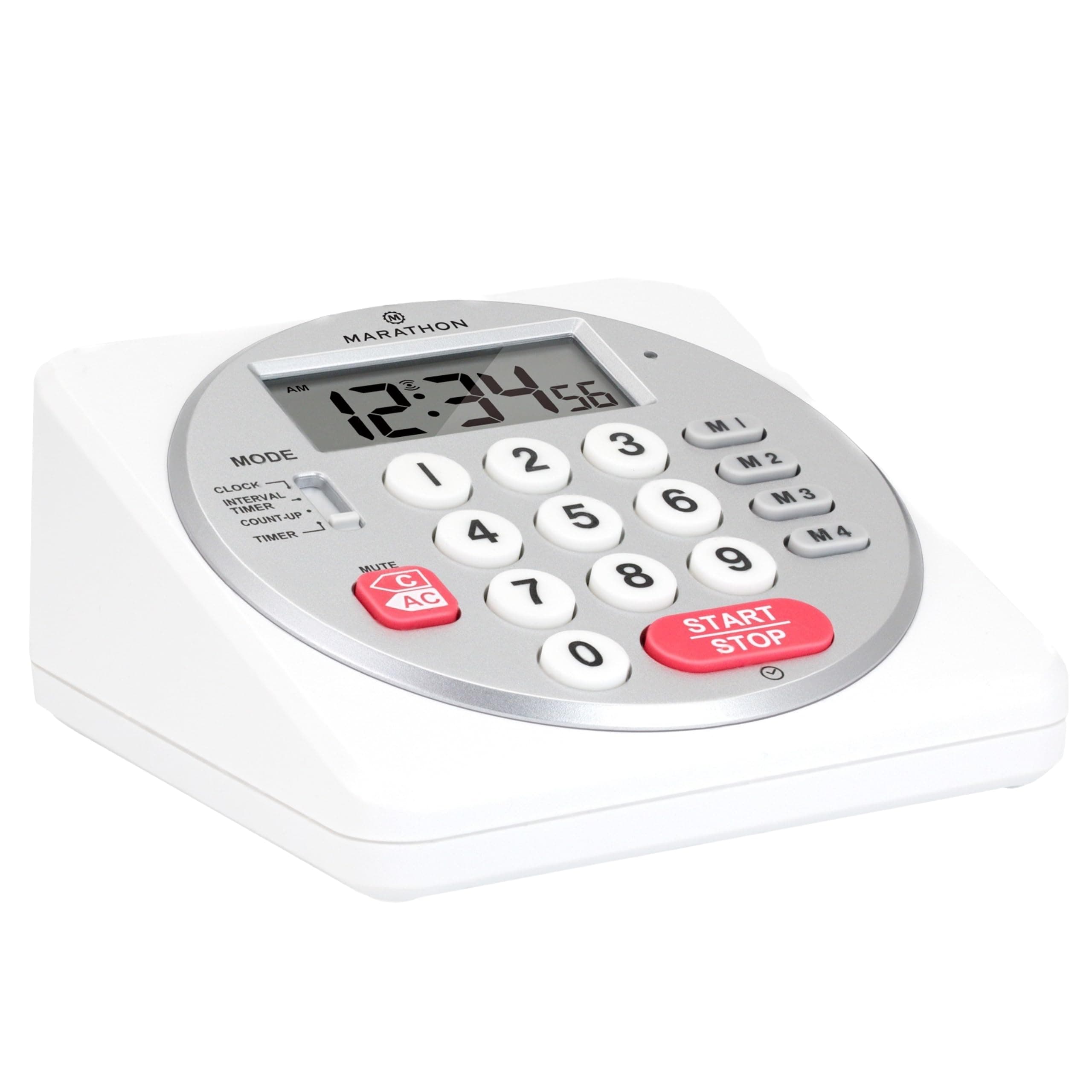 Marathon 100 Hour Direct Entry Digital Tabletop Timer, White - Large, Easy-to-Read LCD Display - Loud Ring Alarm - Clock Feature - 2 AA Batteries Included