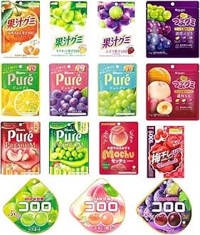 Japanese Gummy Candy Assortment 15 Pack Total 30.66oz(869g) – Fruity Variety with Peach, Grape, Muscat, Mikan & More – Soft Chewy Texture – Popular Japanese Snacks
